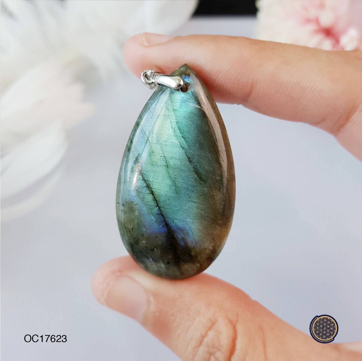 Rainbow Shine Labradorite Water Drop Pendant (925) 