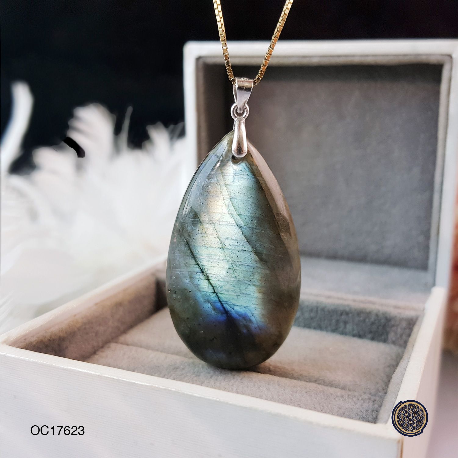 Rainbow Shine Labradorite Water Drop Pendant (925) 