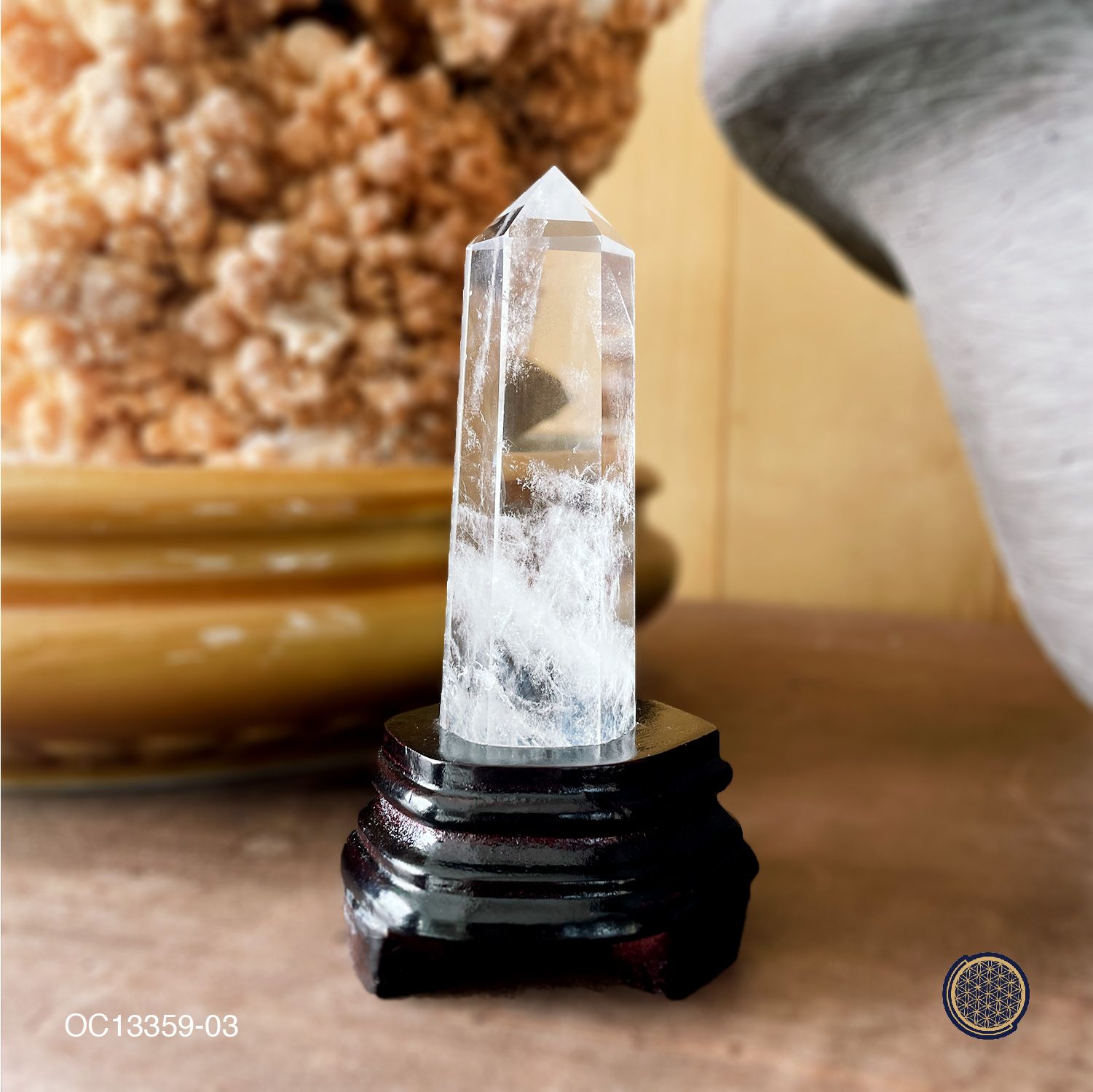 130mm Clear Quartz Point With Wood Stand 