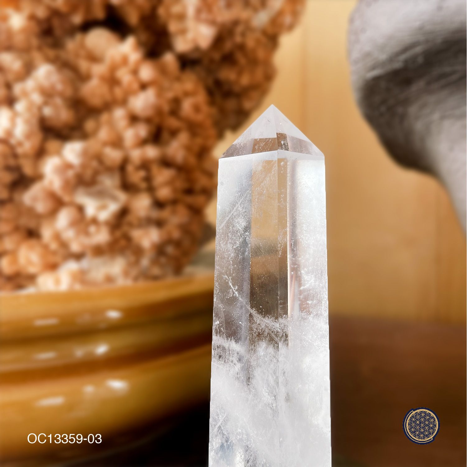 130mm Clear Quartz Point With Wood Stand 