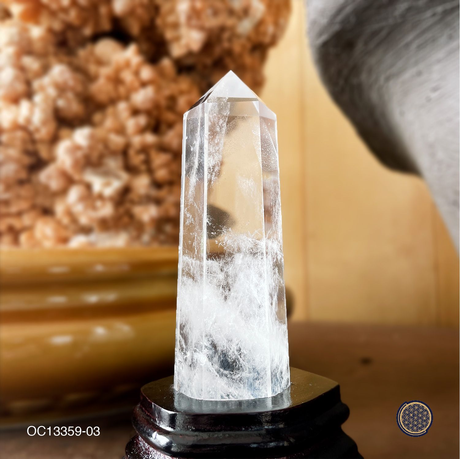 130mm Clear Quartz Point With Wood Stand 