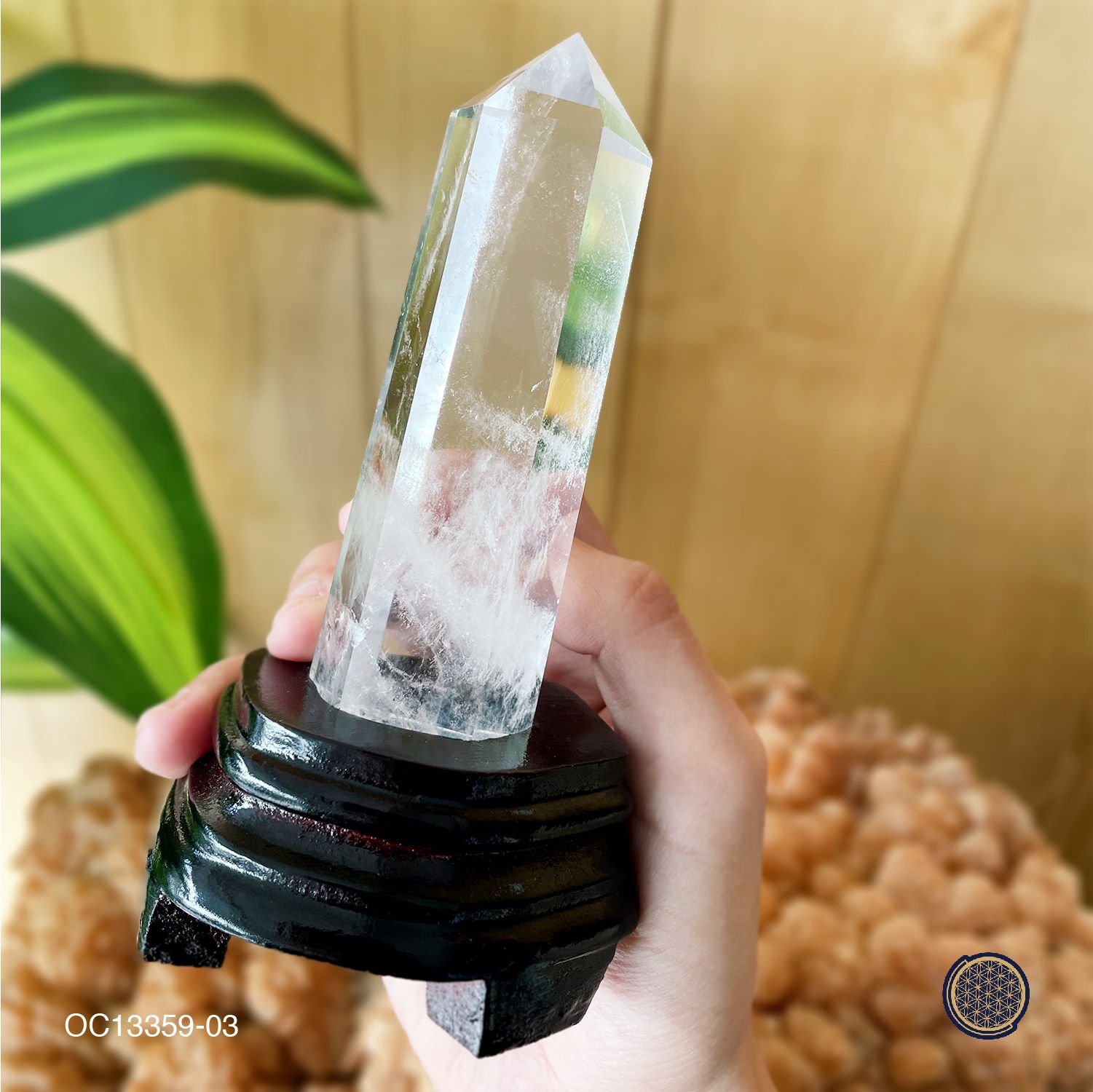 130mm Clear Quartz Point With Wood Stand 