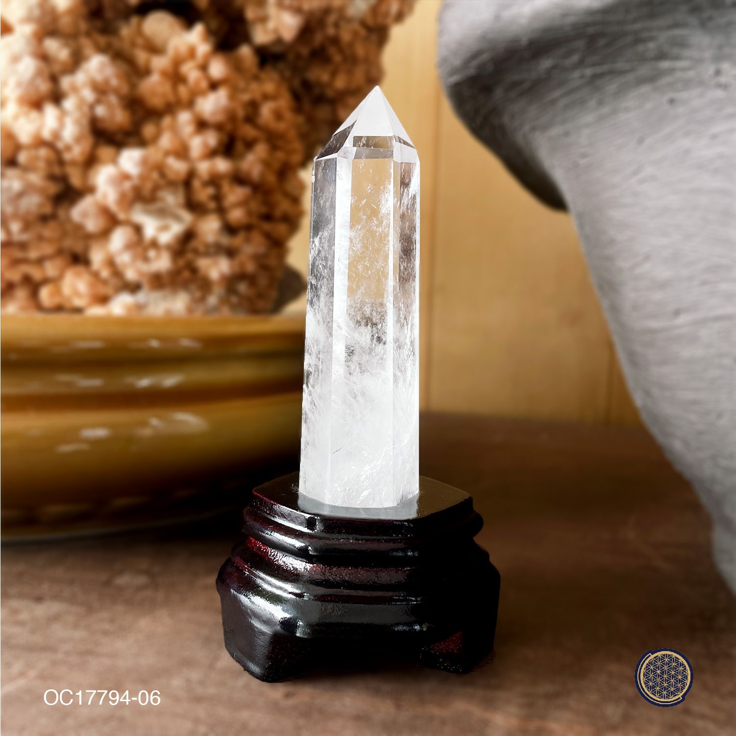 Clear Quartz Point With Wood Stand -0.15KGS 