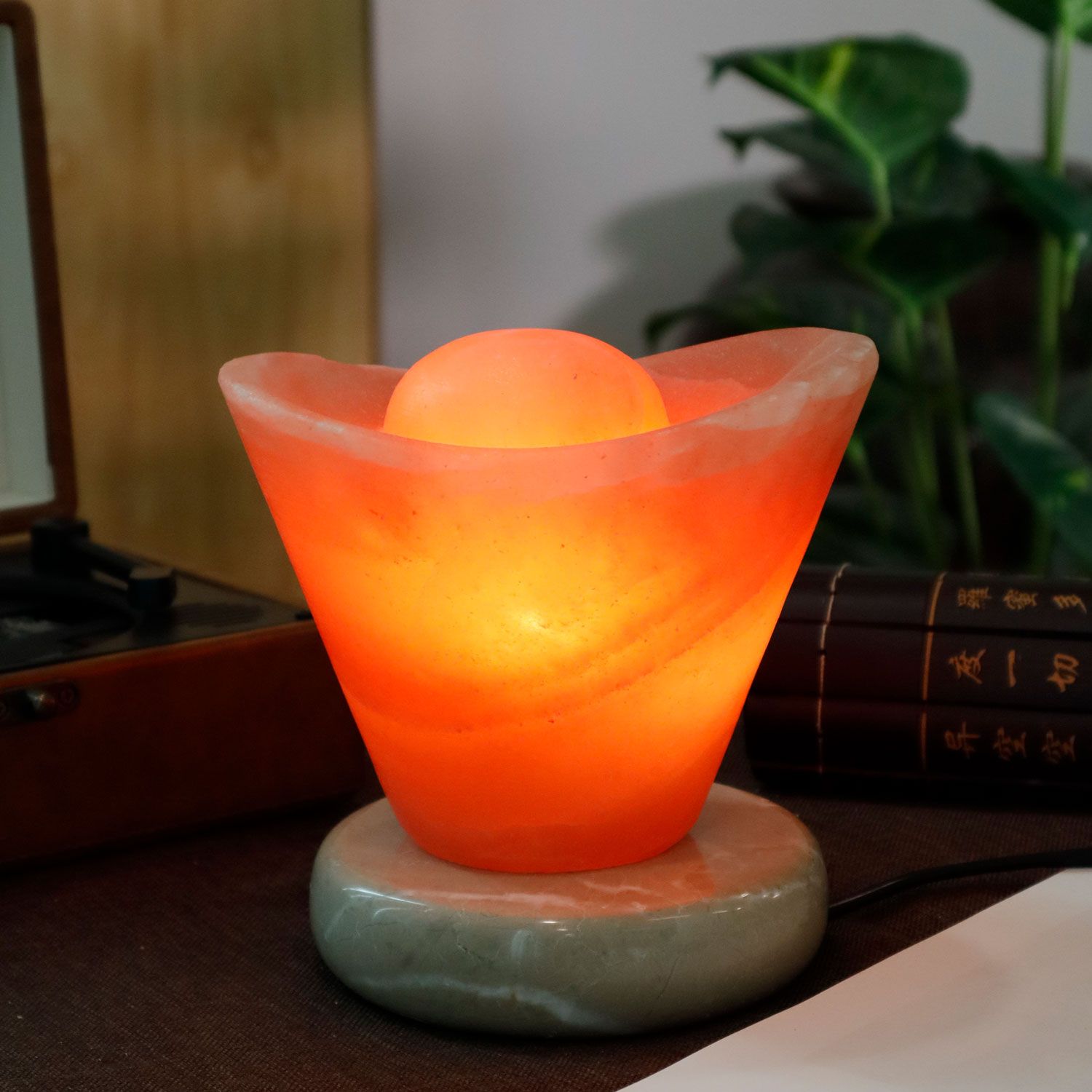 Salt Lamp Yuan Bao Shape With Base Stand 