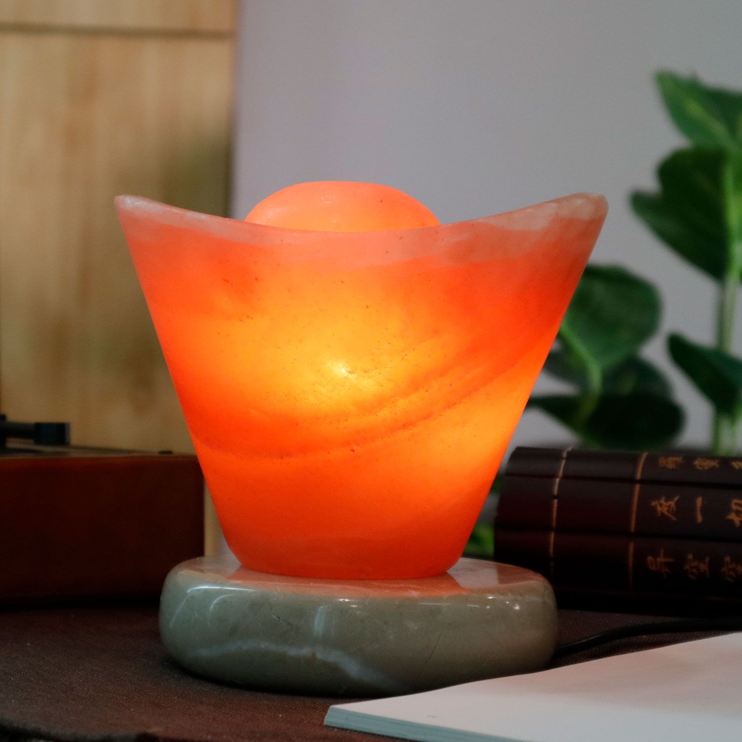 Salt Lamp Yuan Bao Shape With Base Stand 