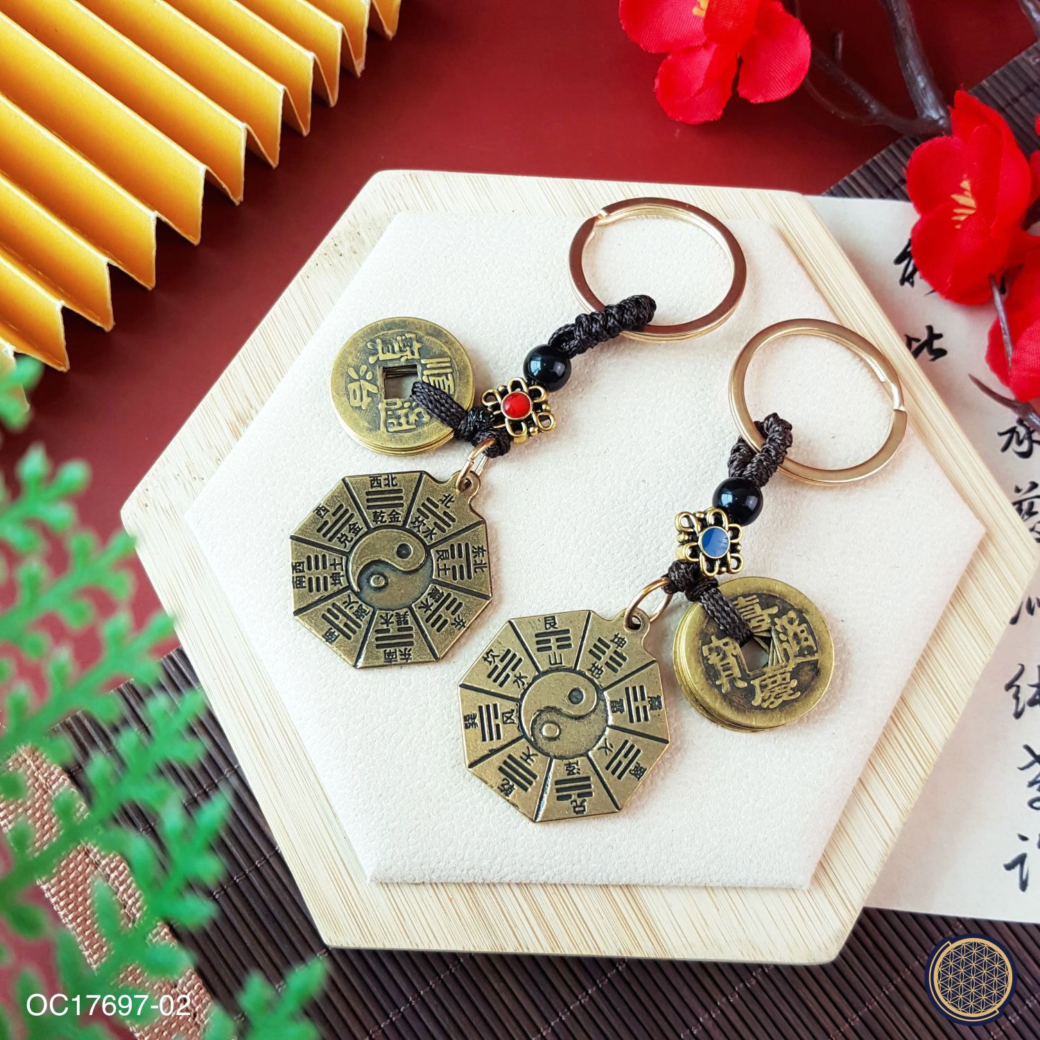 Copper Bagua With Five Emperor Key Chain