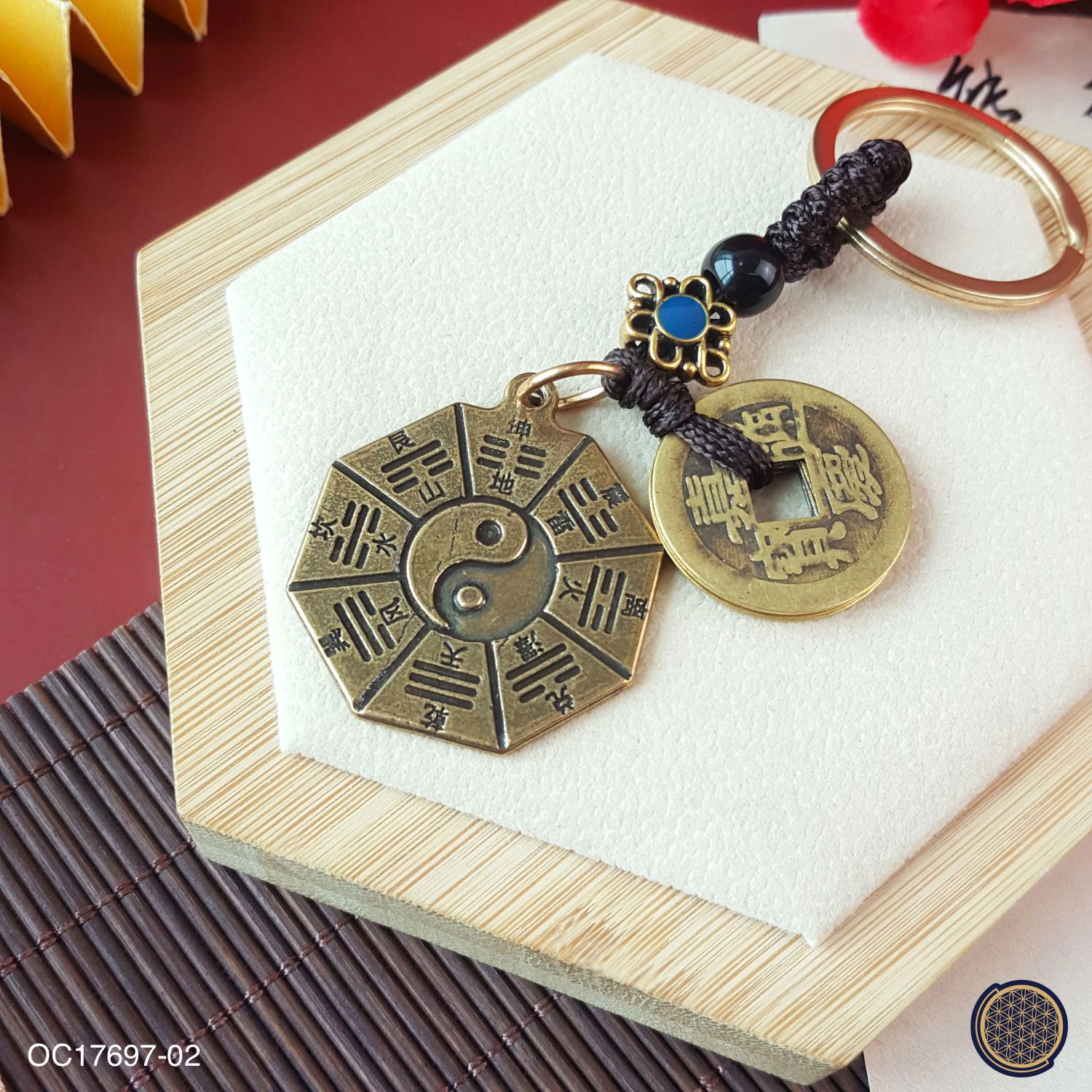 Copper Bagua With Five Emperor Key Chain