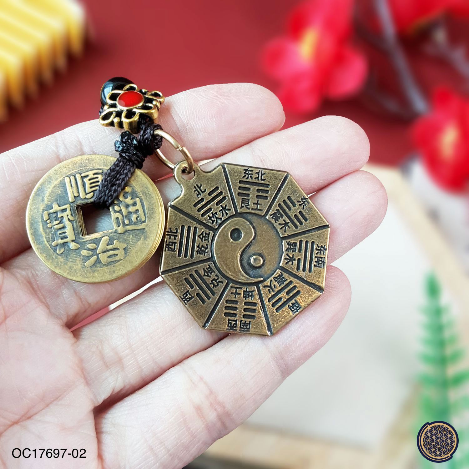 Copper Bagua With Five Emperor Key Chain