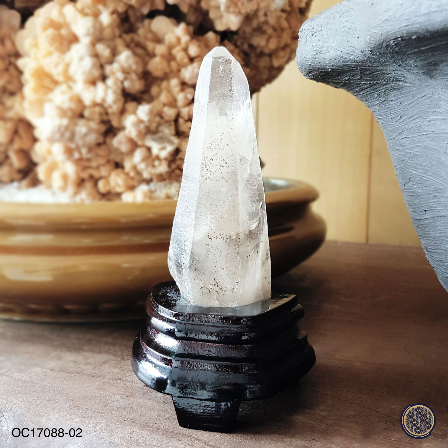 85mm x 150mm Lemurian Crystal With Wood Stand - 0.205KGS 