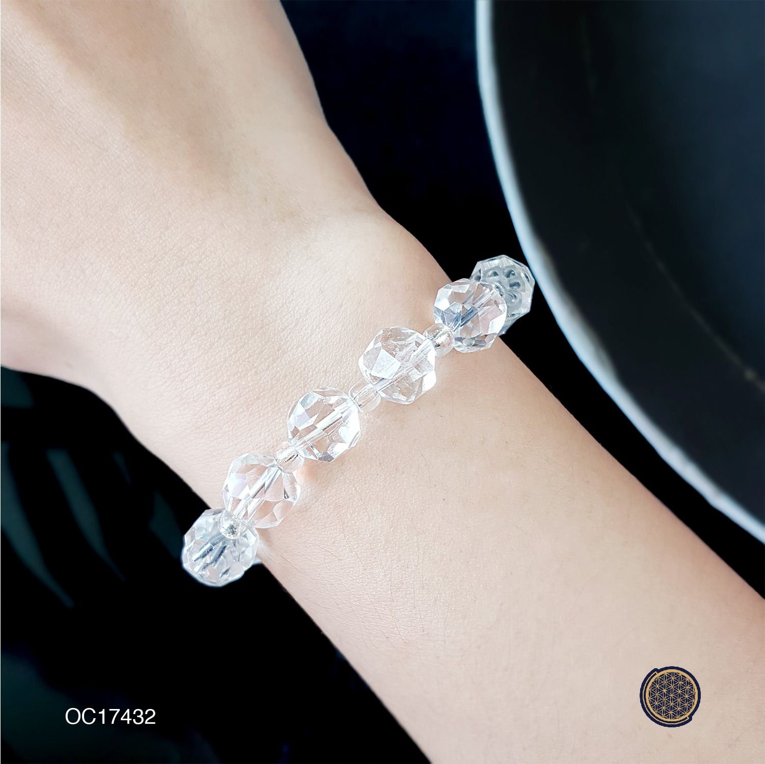 9mm Clear Quartz Cutting Design Bracelet