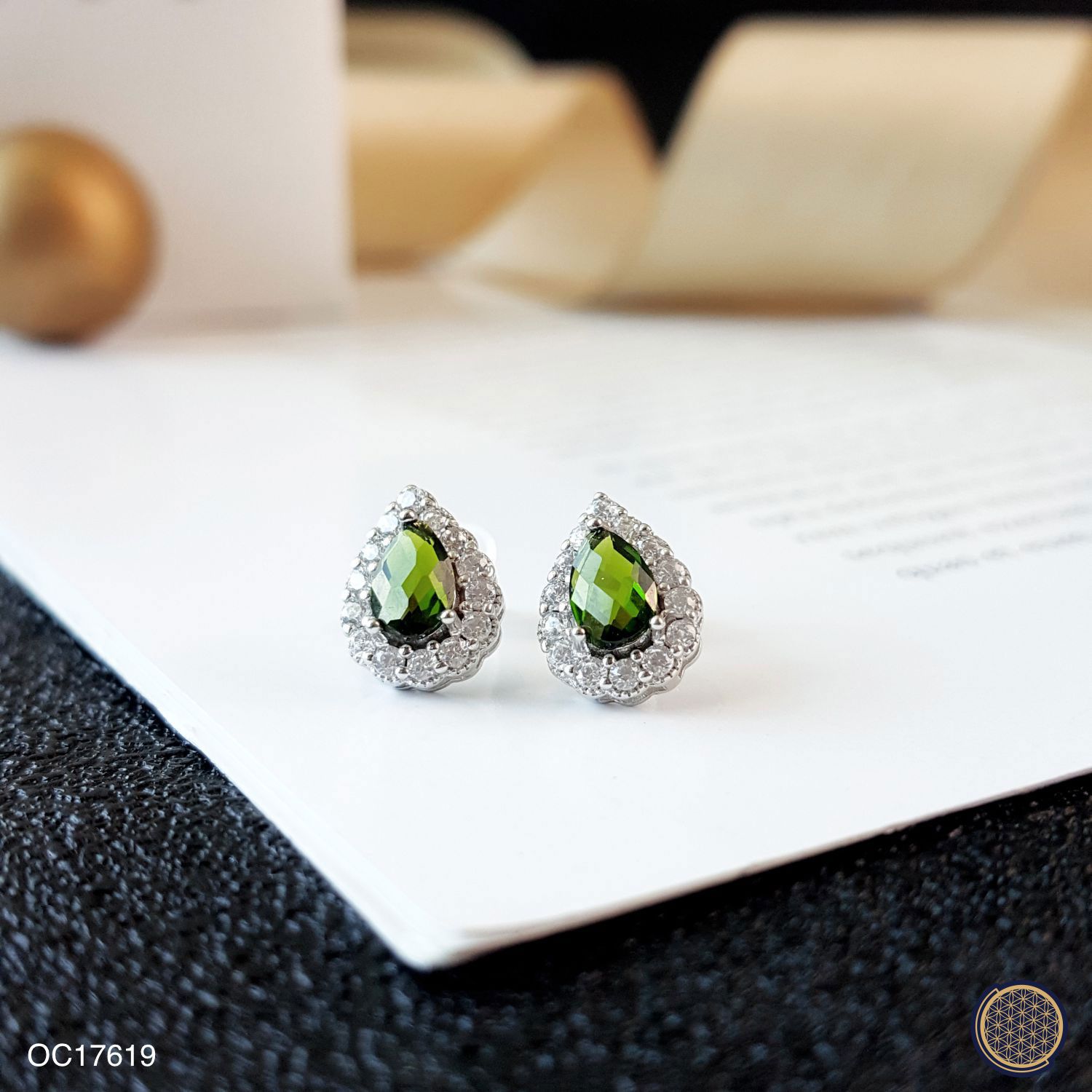 8mm x 10.5mm Diopside Water Drop With Zircon Earring (925) 