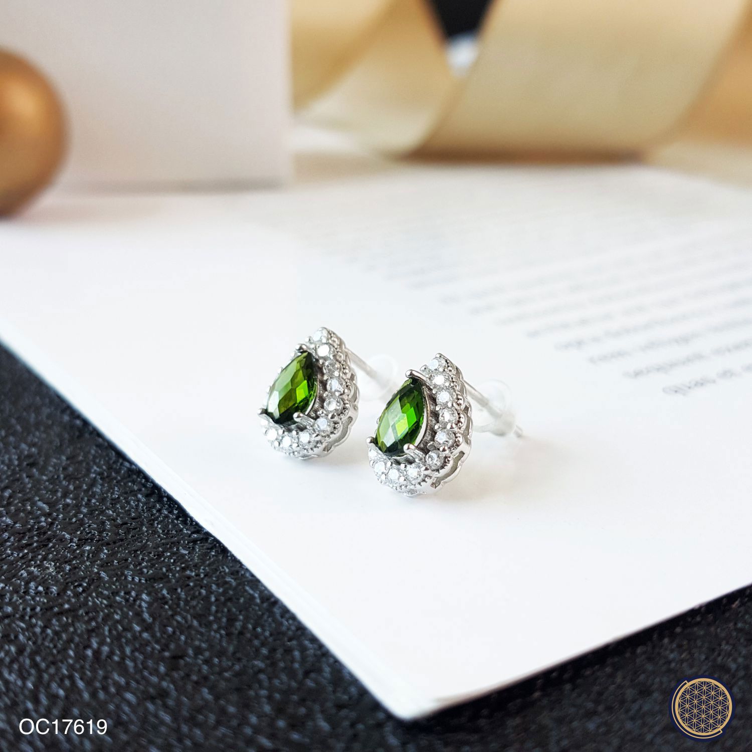 8mm x 10.5mm Diopside Water Drop With Zircon Earring (925) 