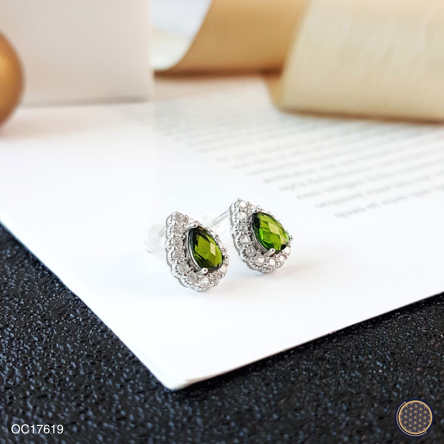 8mm x 10.5mm Diopside Water Drop With Zircon Earring (925) 