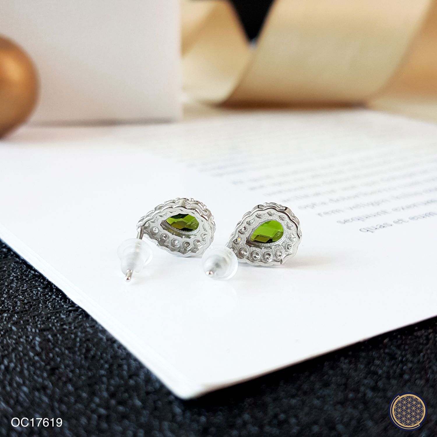 8mm x 10.5mm Diopside Water Drop With Zircon Earring (925) 