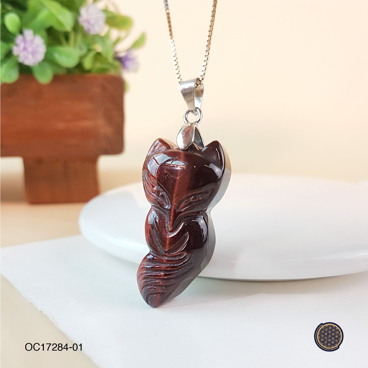 Red Tiger Eye  Nine Tail Fox Pendant