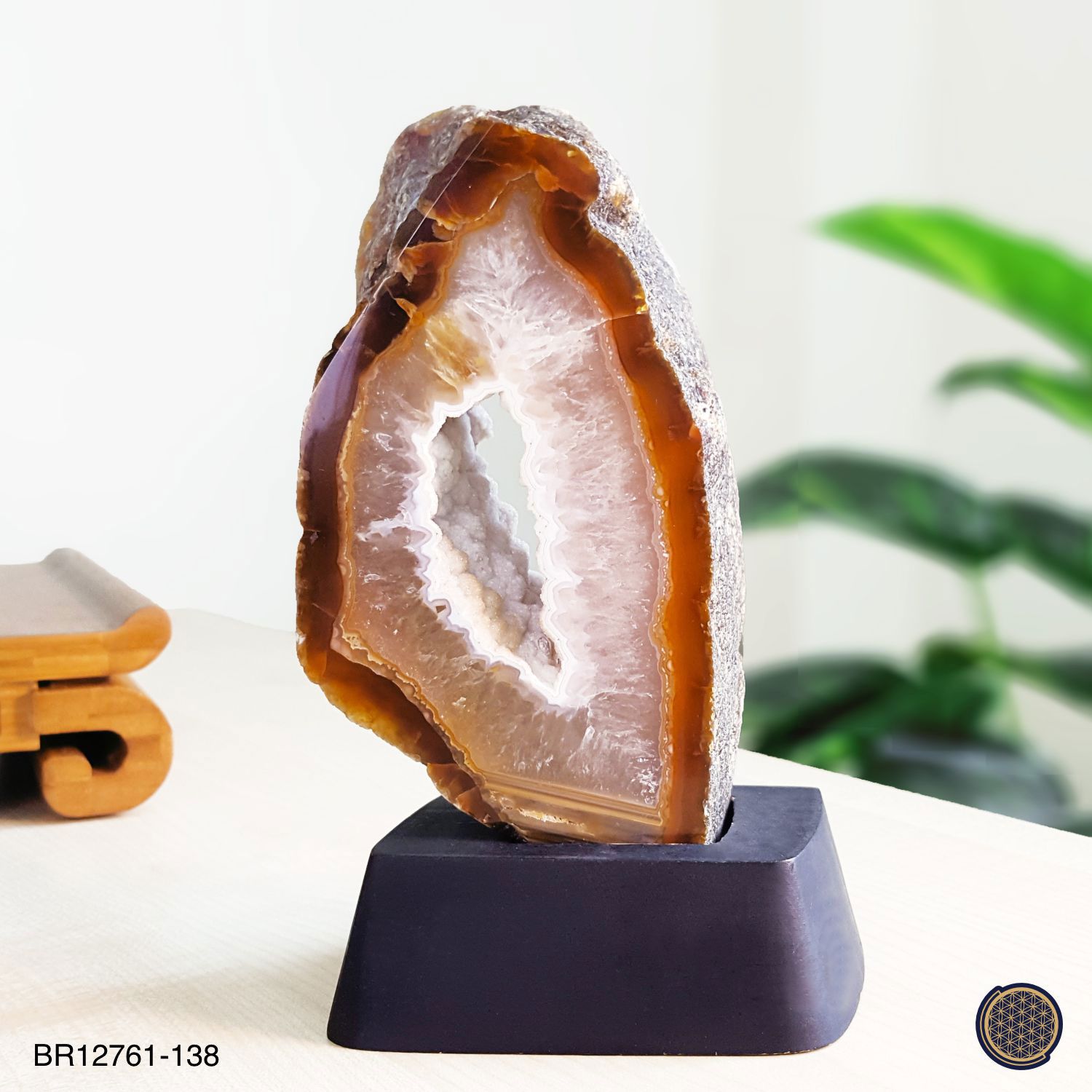 112mm x 190mm Agate Geodes Prosperity Treasure Druzes With Wood Stand 