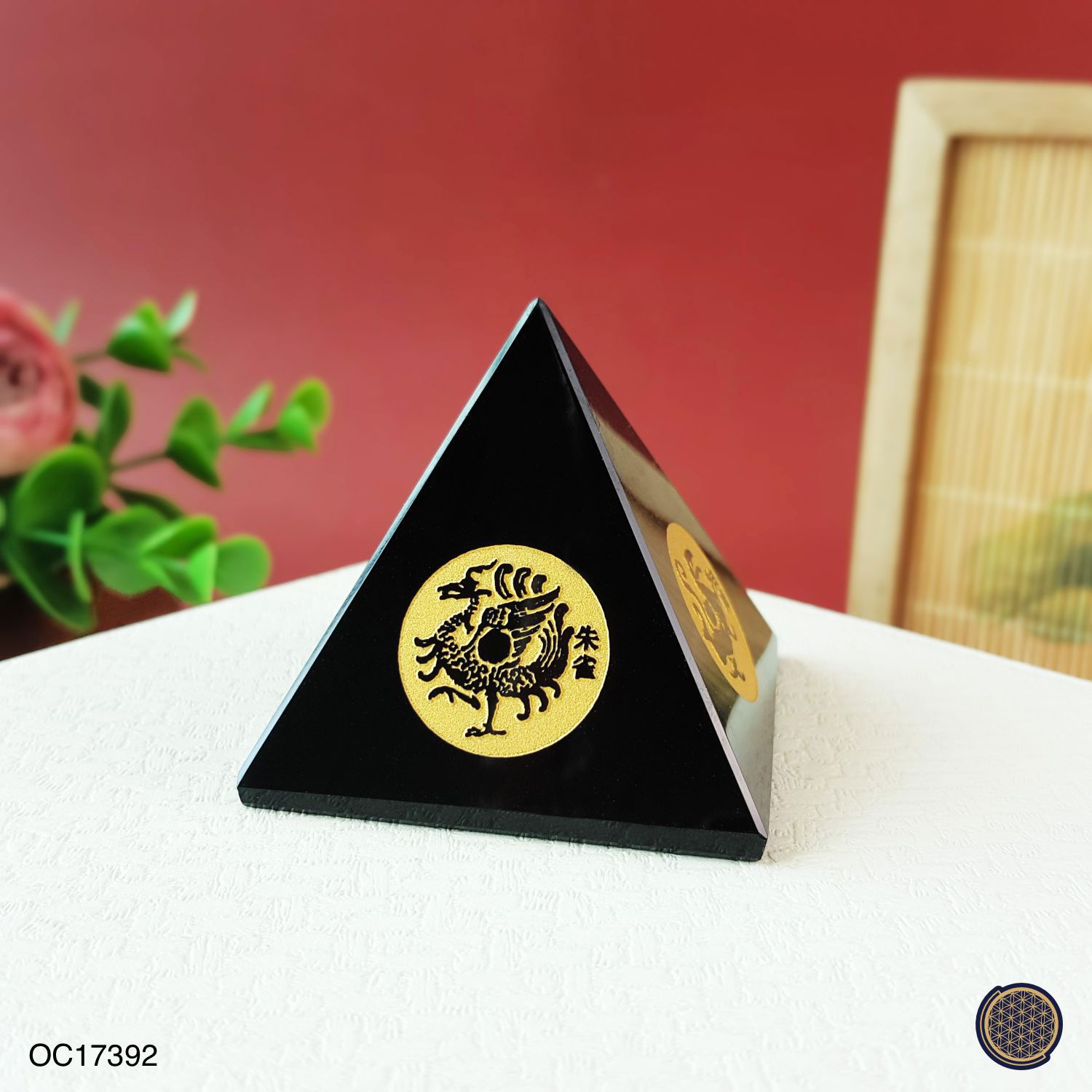 50mm x 50mm Black Liu Li Pyramid With Fortune Zodiac 