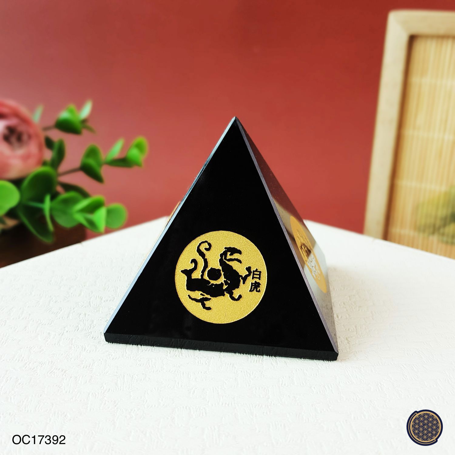 50mm x 50mm Black Liu Li Pyramid With Fortune Zodiac 