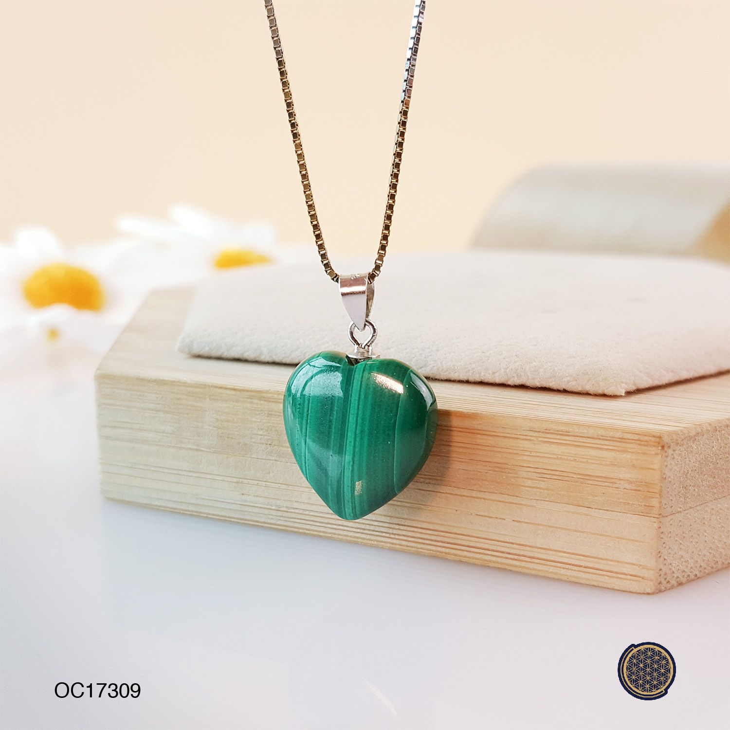 15mm Malachite Love Shape Pendant (925) 