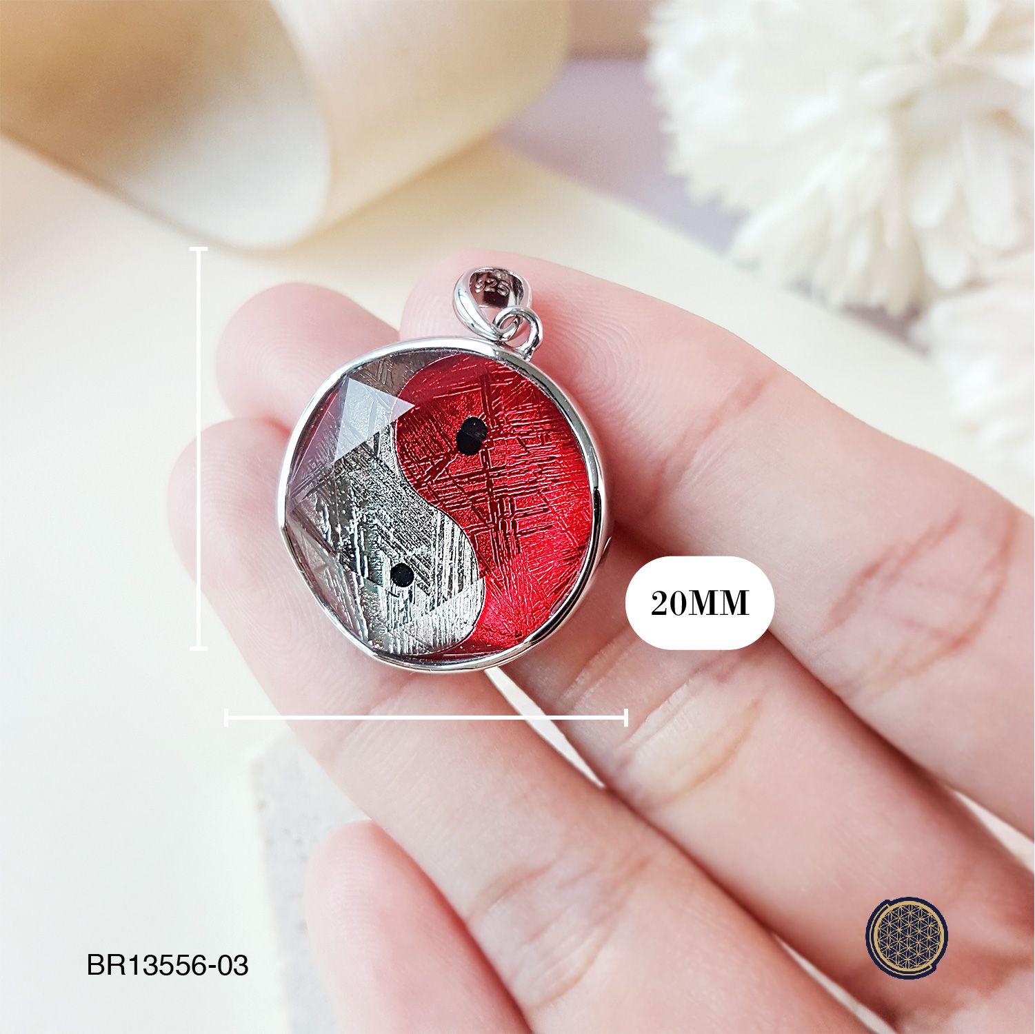 20mm 天铁太极吊坠-白金色/红色(双面)