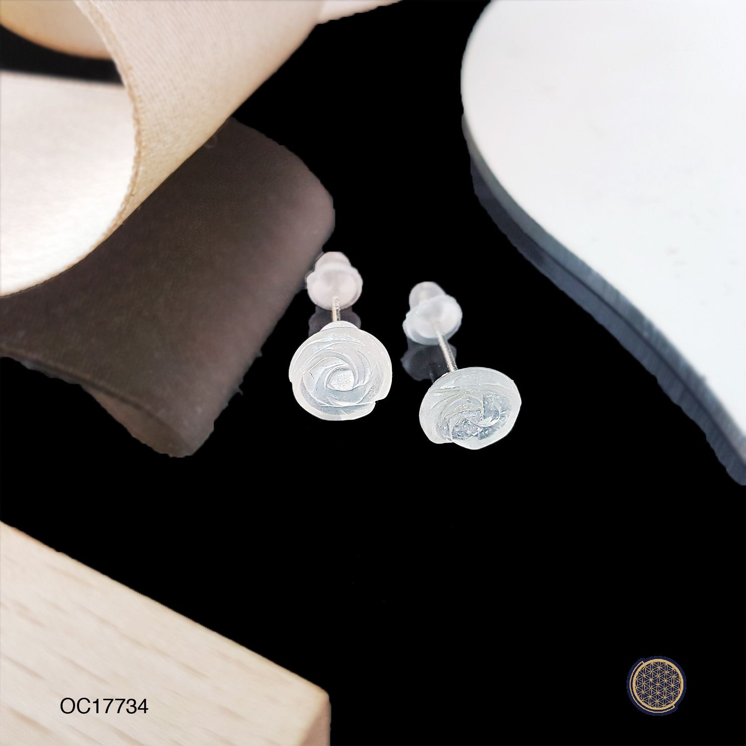 Blue Shine Moonstone Rose Earring (925) 