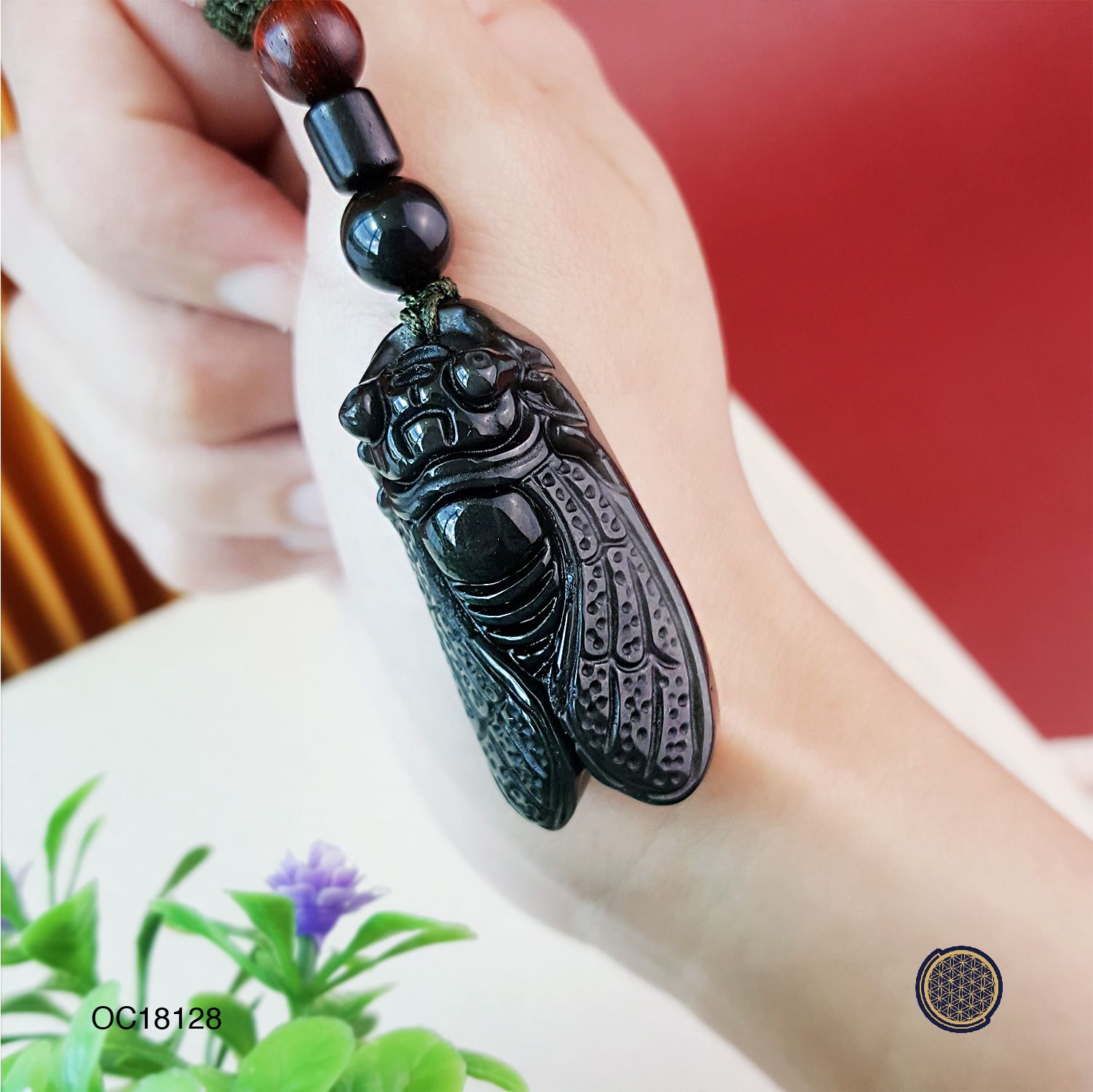 Rainbow Black Obsidian  Cicada Charm 