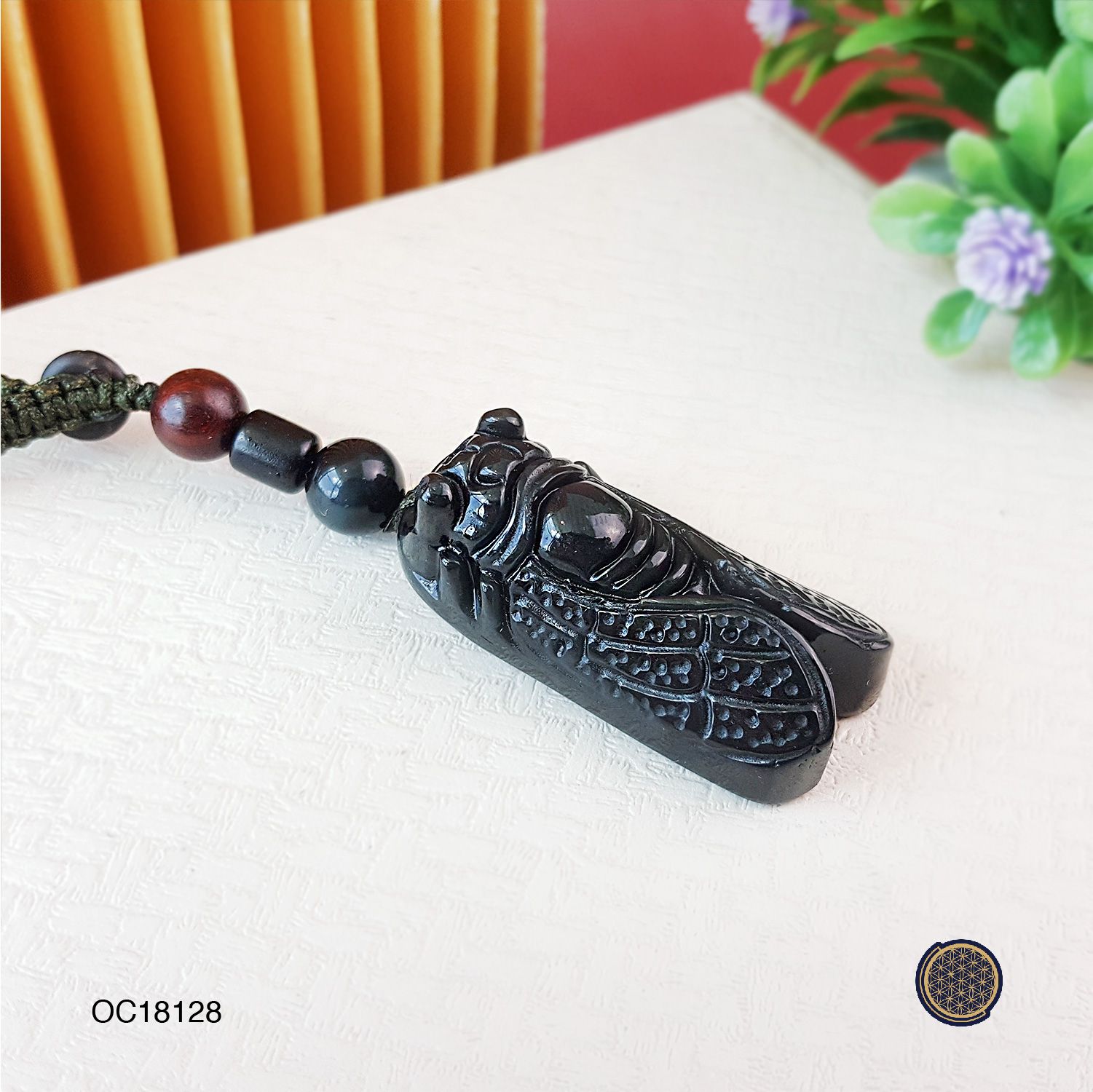 Rainbow Black Obsidian  Cicada Charm 