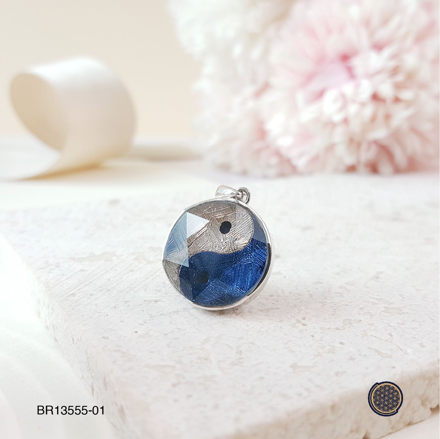 15mm 天铁太极吊坠-白金色/蓝色(双面)
