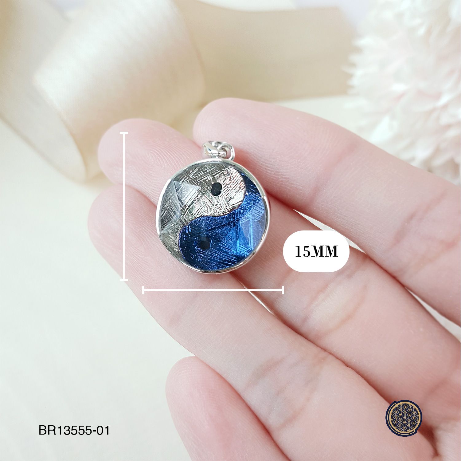 15mm 天铁太极吊坠-白金色/蓝色(双面)