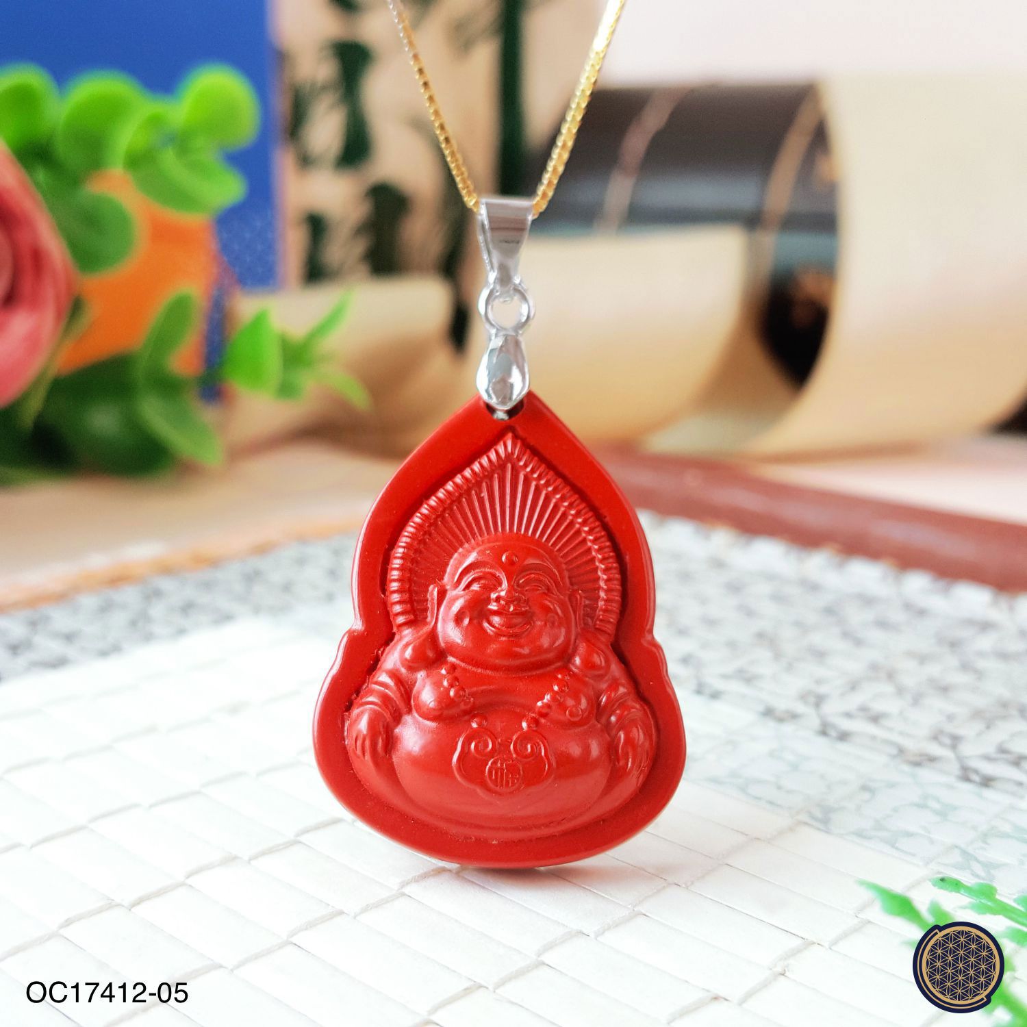 23mm x 49mm Water Filter Cinnabar  Laughing Buddha Pendant