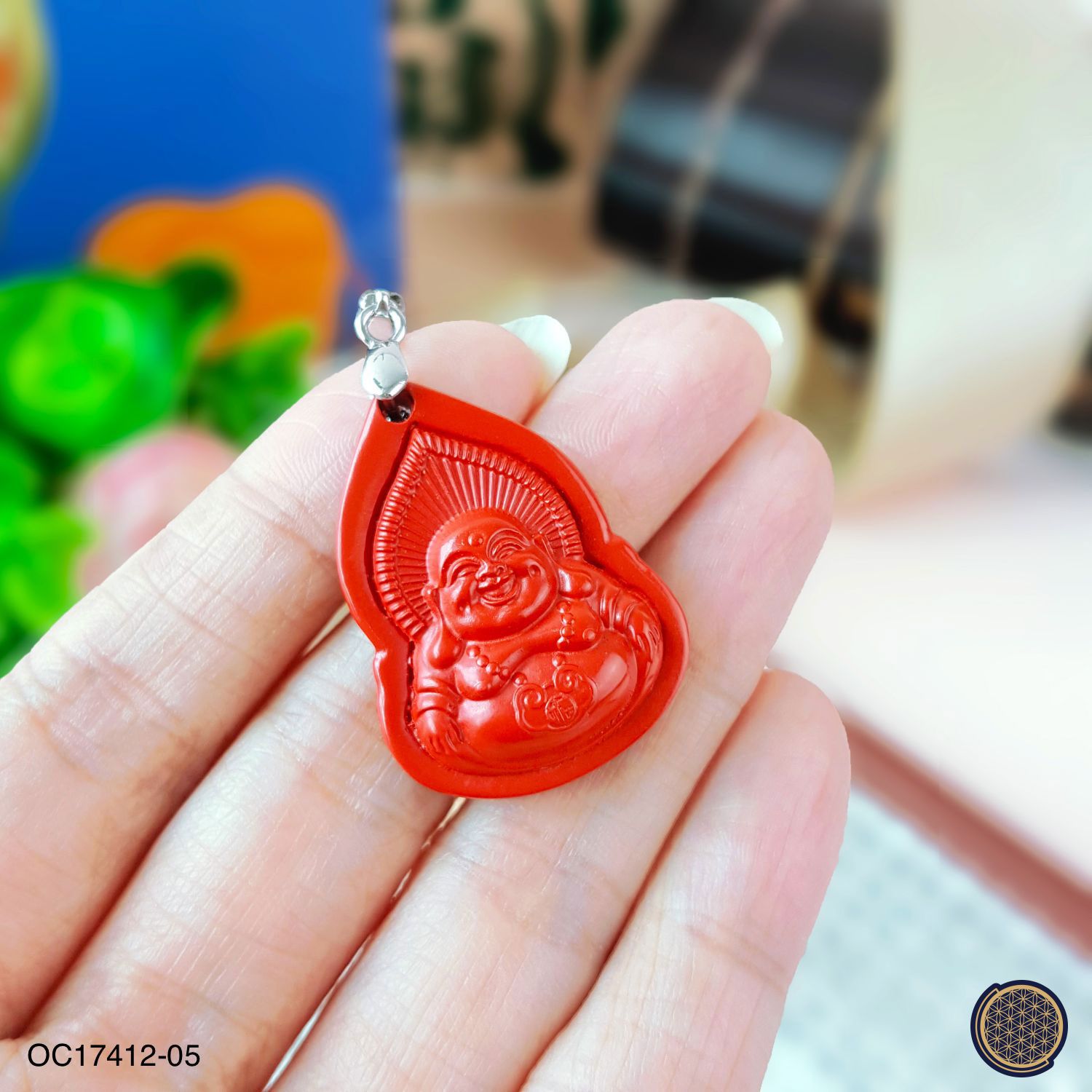 23mm x 49mm Water Filter Cinnabar  Laughing Buddha Pendant