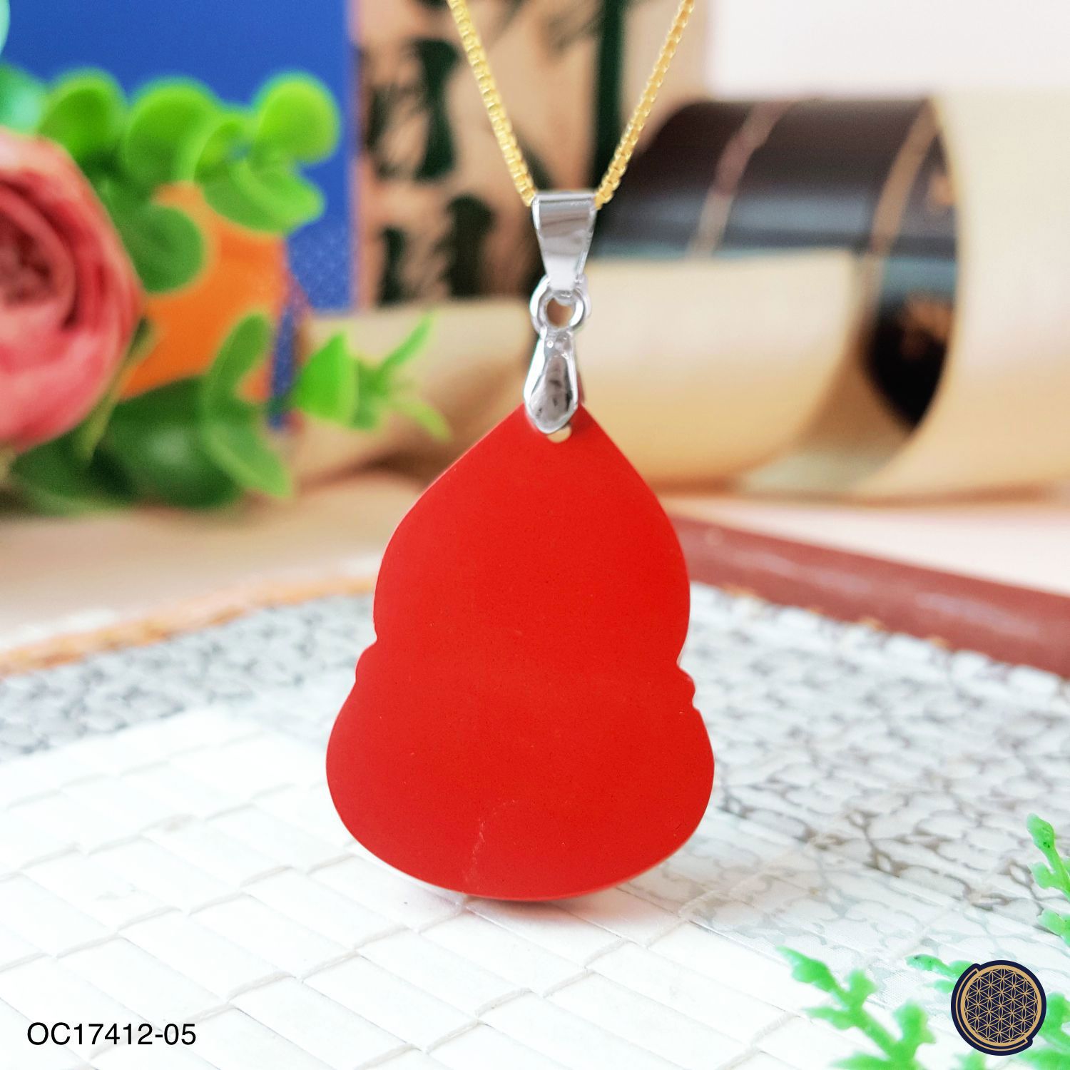 23mm x 49mm Water Filter Cinnabar  Laughing Buddha Pendant