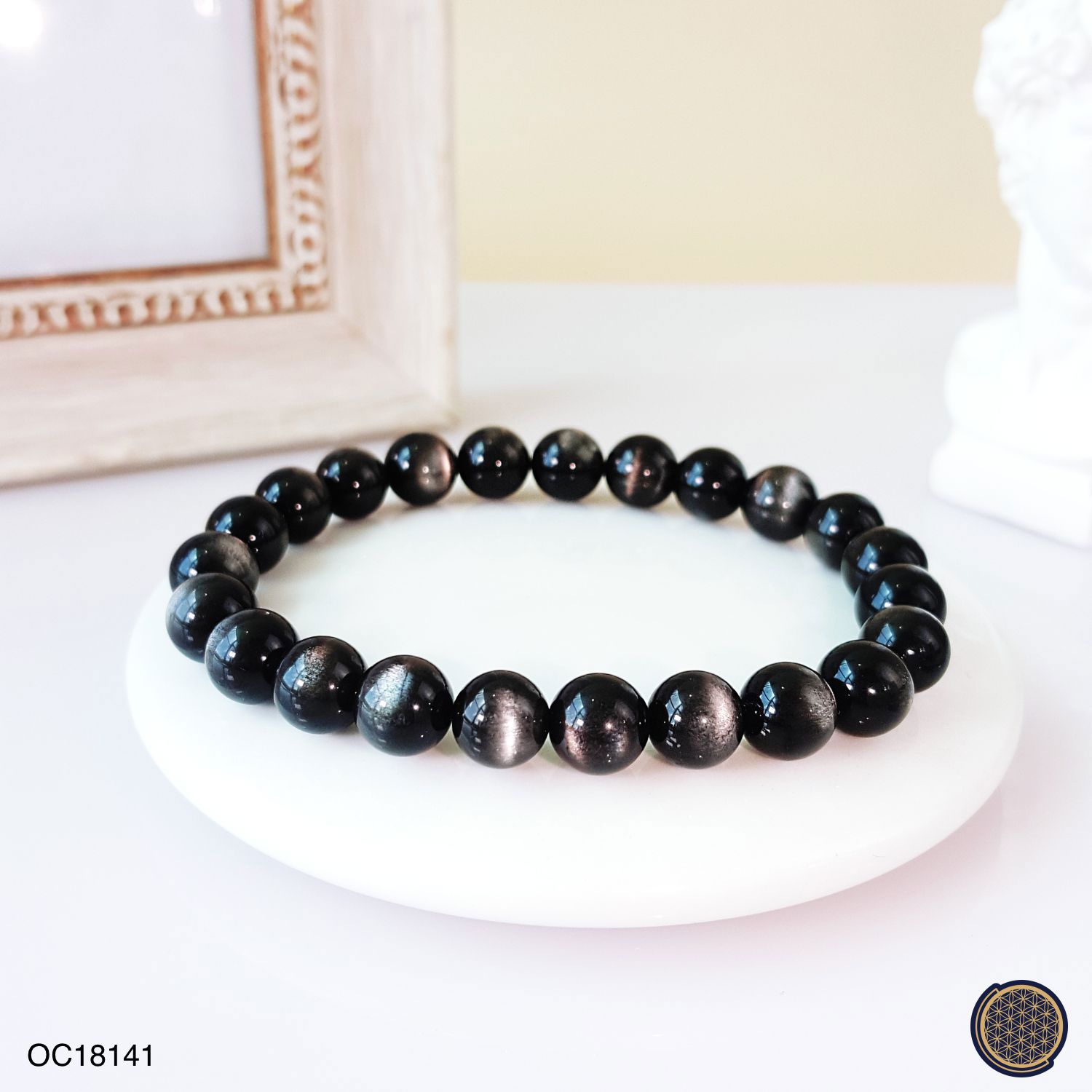 8mm Superior Cats Eye Silver Sheen Obsidian Bracelet