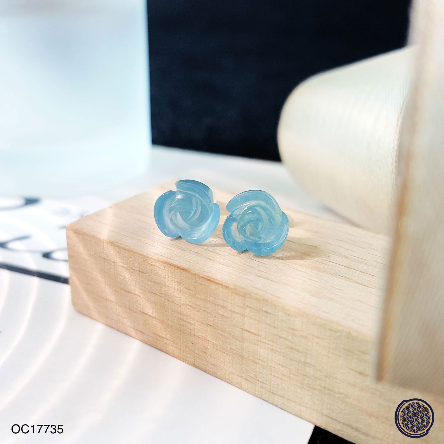 8.5mm Aquamarine Rose Earring (925) 