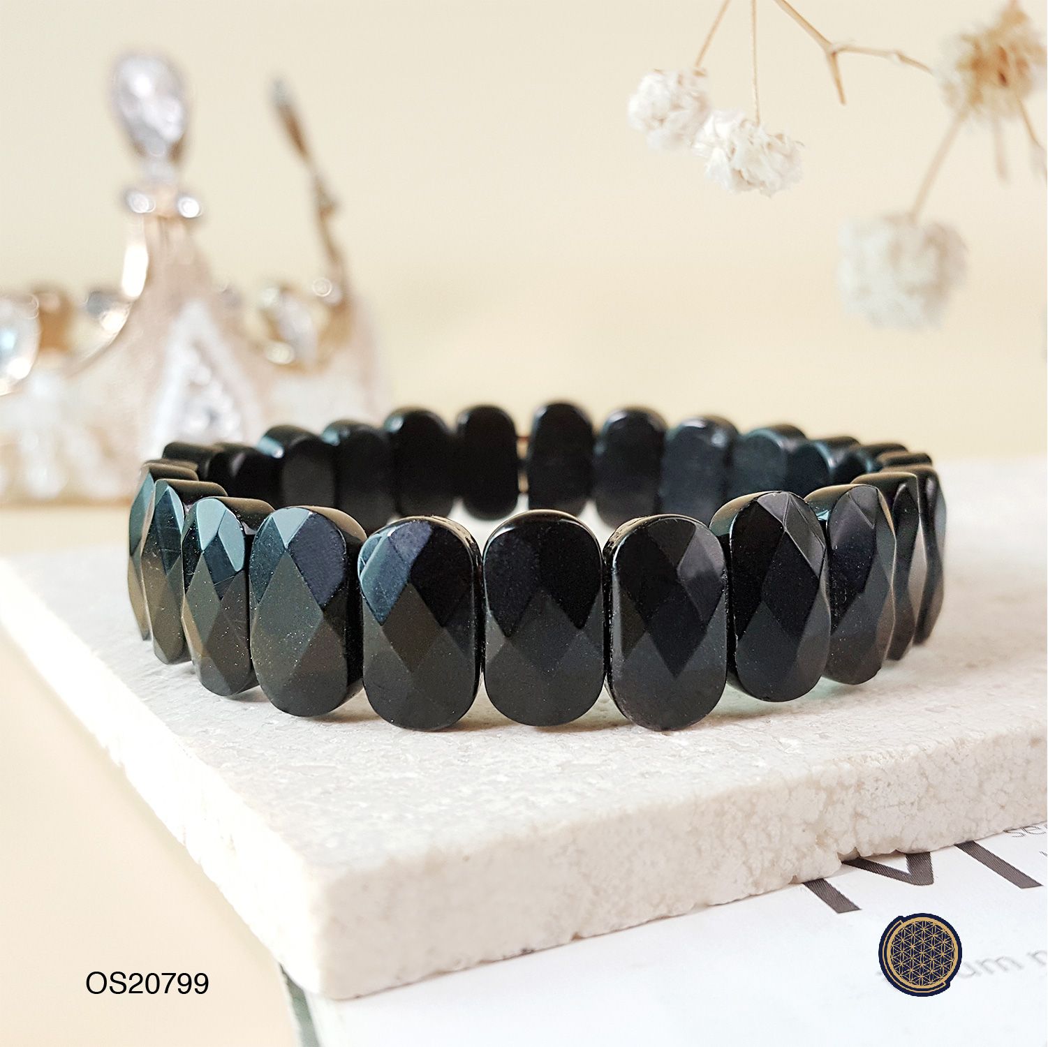 8X14MM  Black Obsidian Flat Bracelet