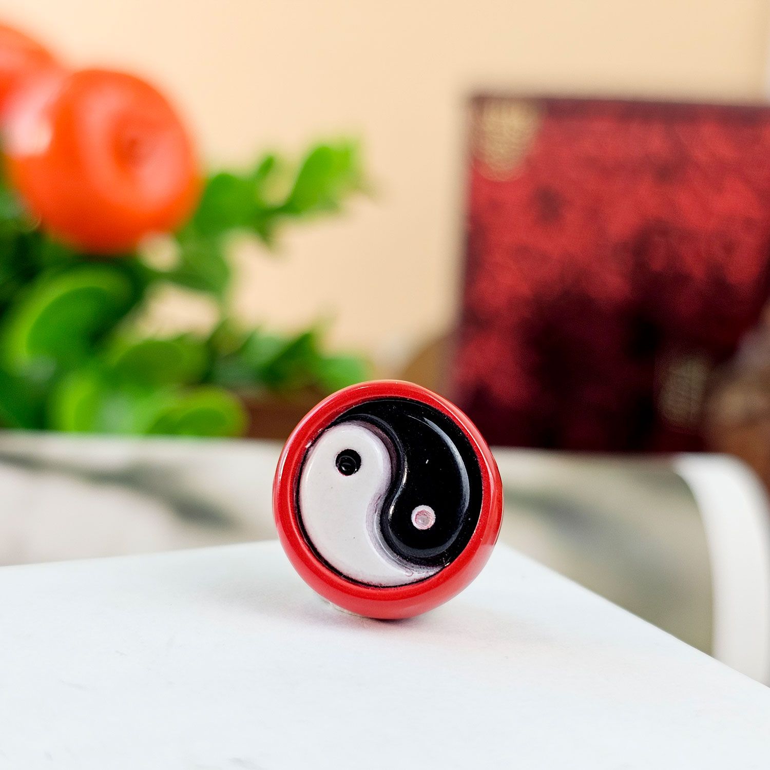 17mm Cinnabar Stone Painted Tai JI Charm 