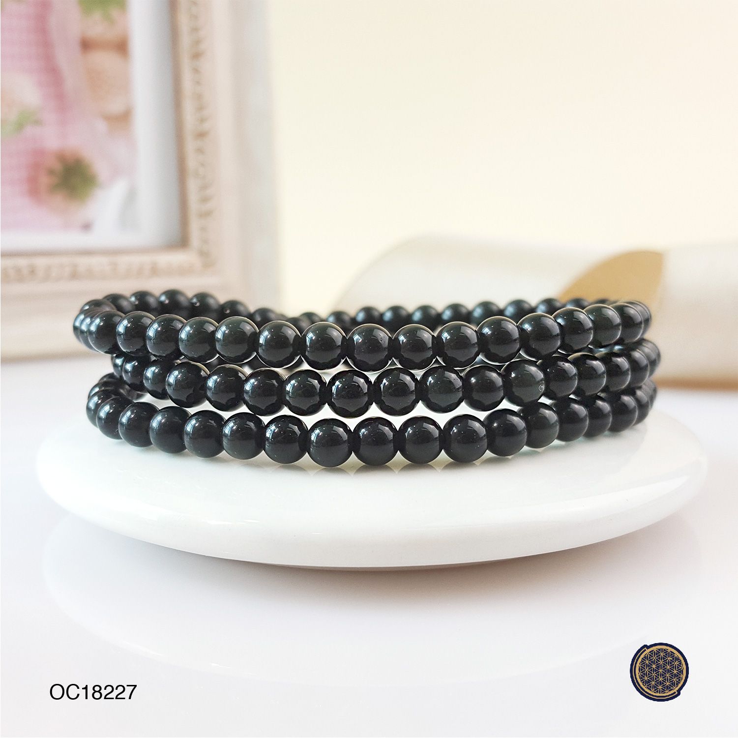 5mm Rainbow Black Obsidian  Long Bracelet