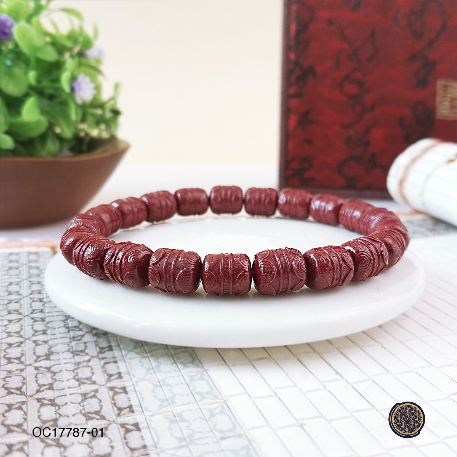 Purple Cinnabar Lucky Carving Bead Bracelet