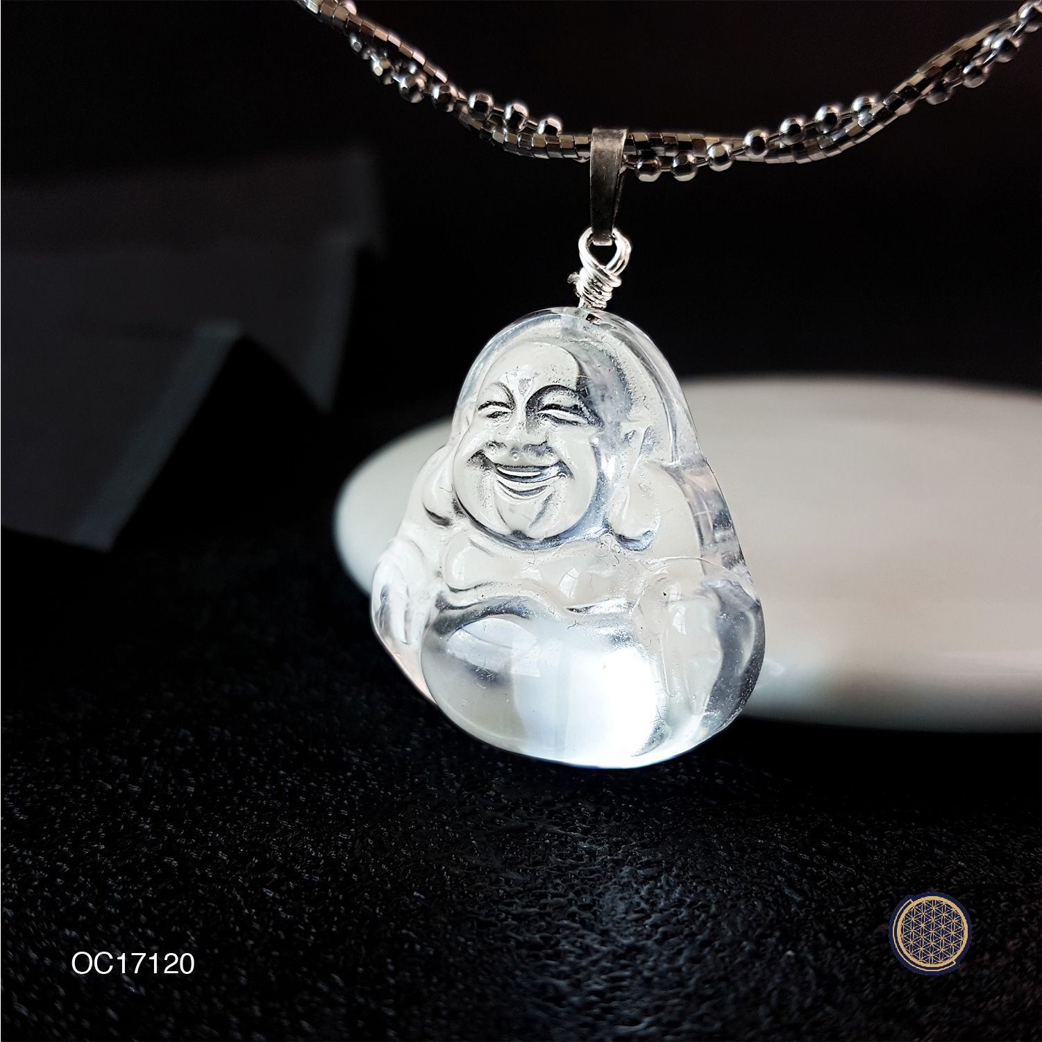 22mm x 36mm Clear Quartz Laughing Buddha Pendant (M) 