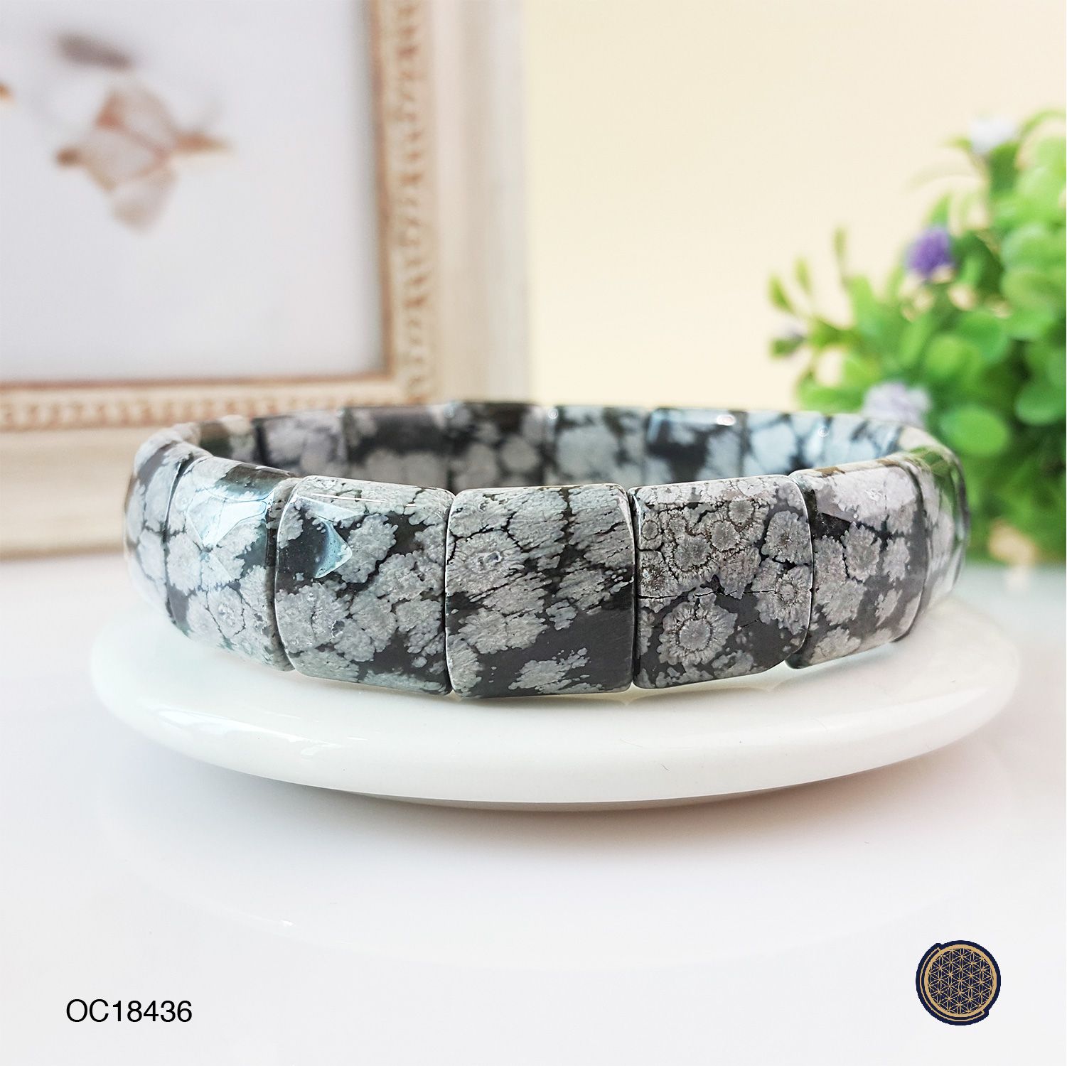 13X15mm Snow Black Obsidian Cutting Flat Bracelet