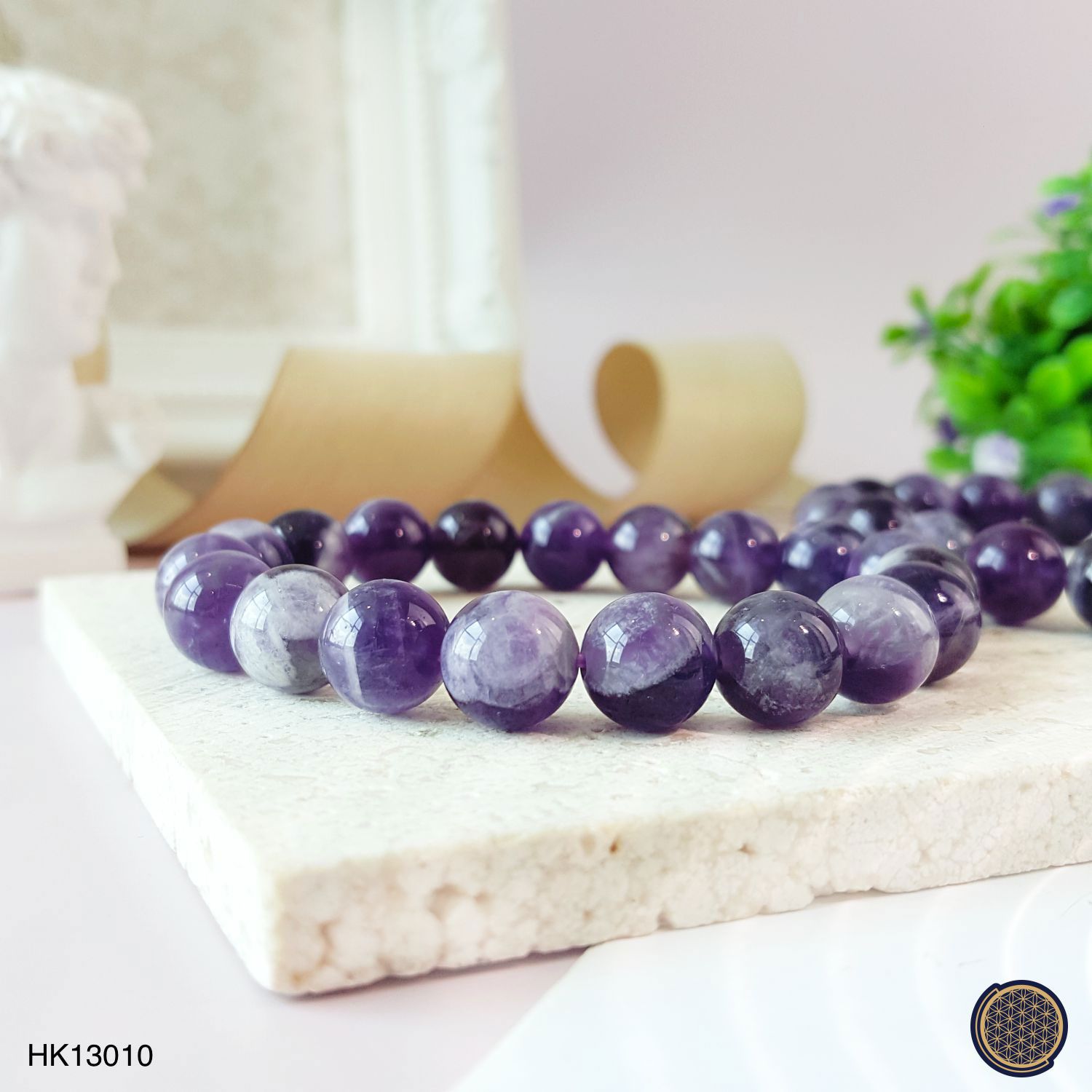 10mm Amethyst Buddha Tooth Bracelet