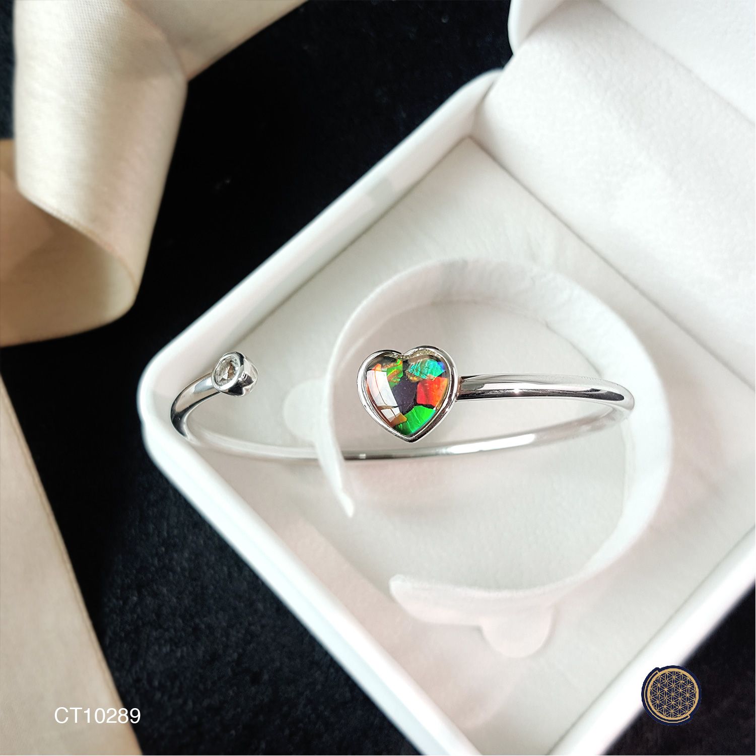 12mm Canada Ammolite  Love Shape Sticthing Bangle