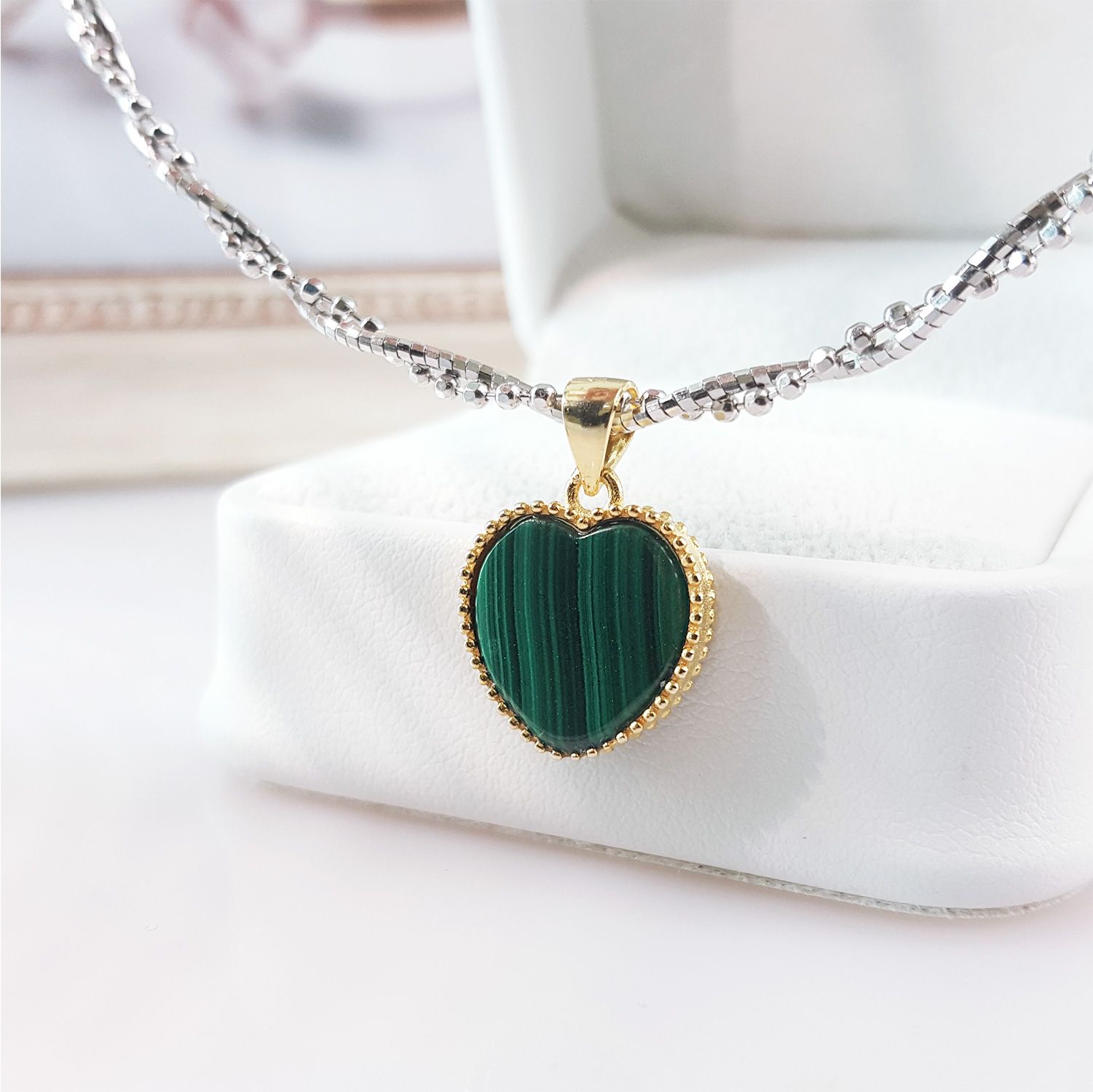 12mm Malachite Love Sterling Gold Plated  Pendant