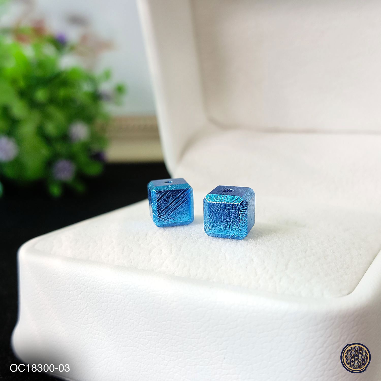 6mm Meteorite  Cube Charm - Light Blue 