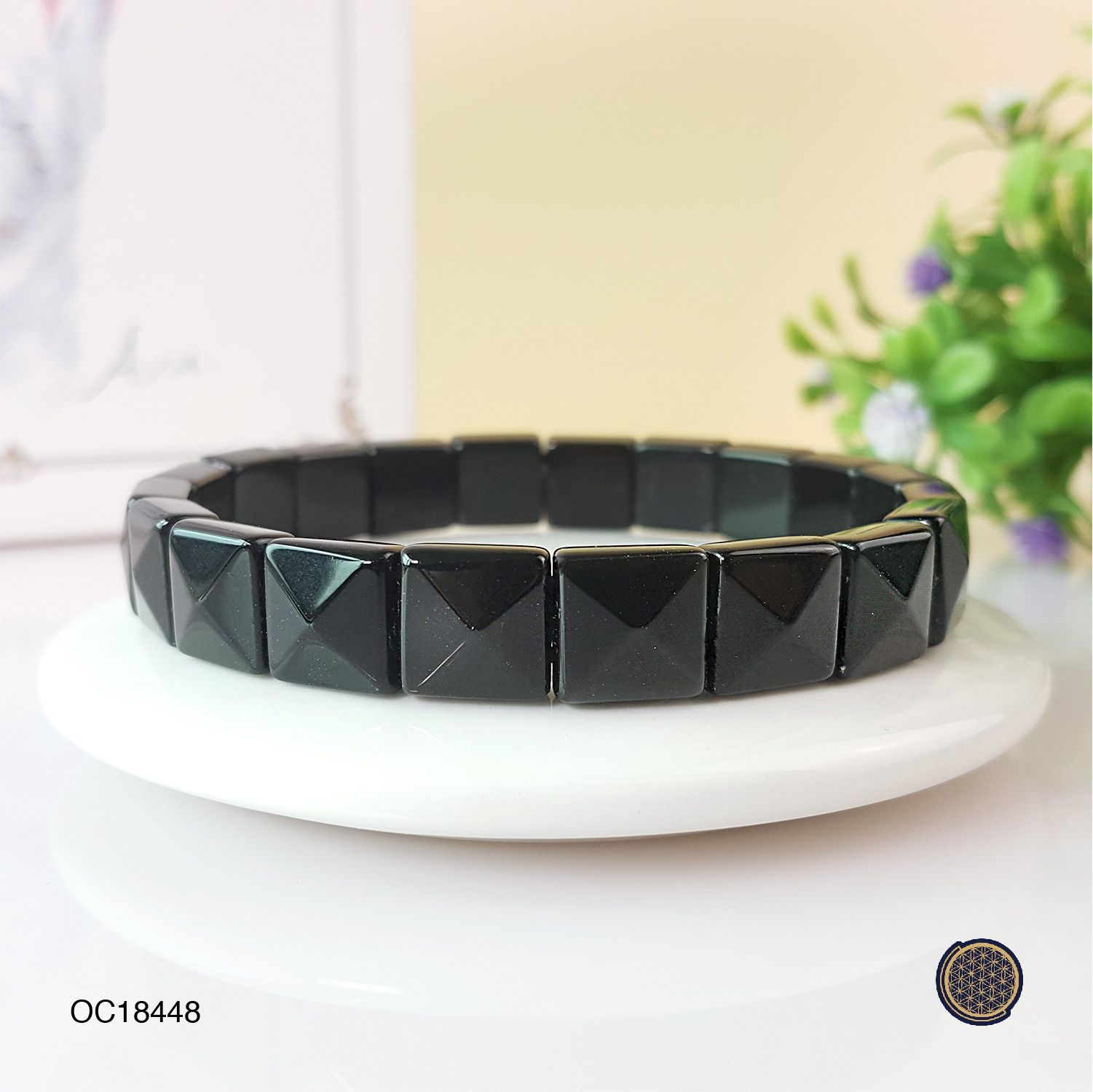 10X10mm Rainbow Black Obsidian  Pyramid Flat Bracelet