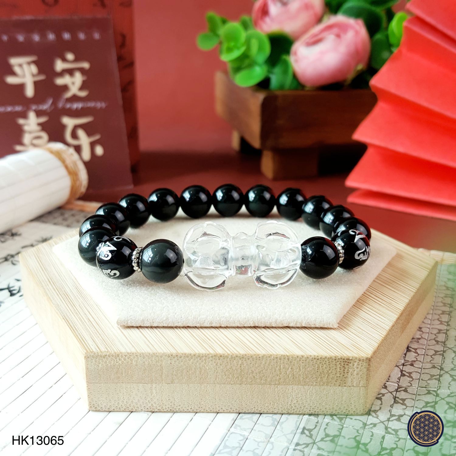 10mm Black Obsidian With Clear Quartz Vajra Bracelet