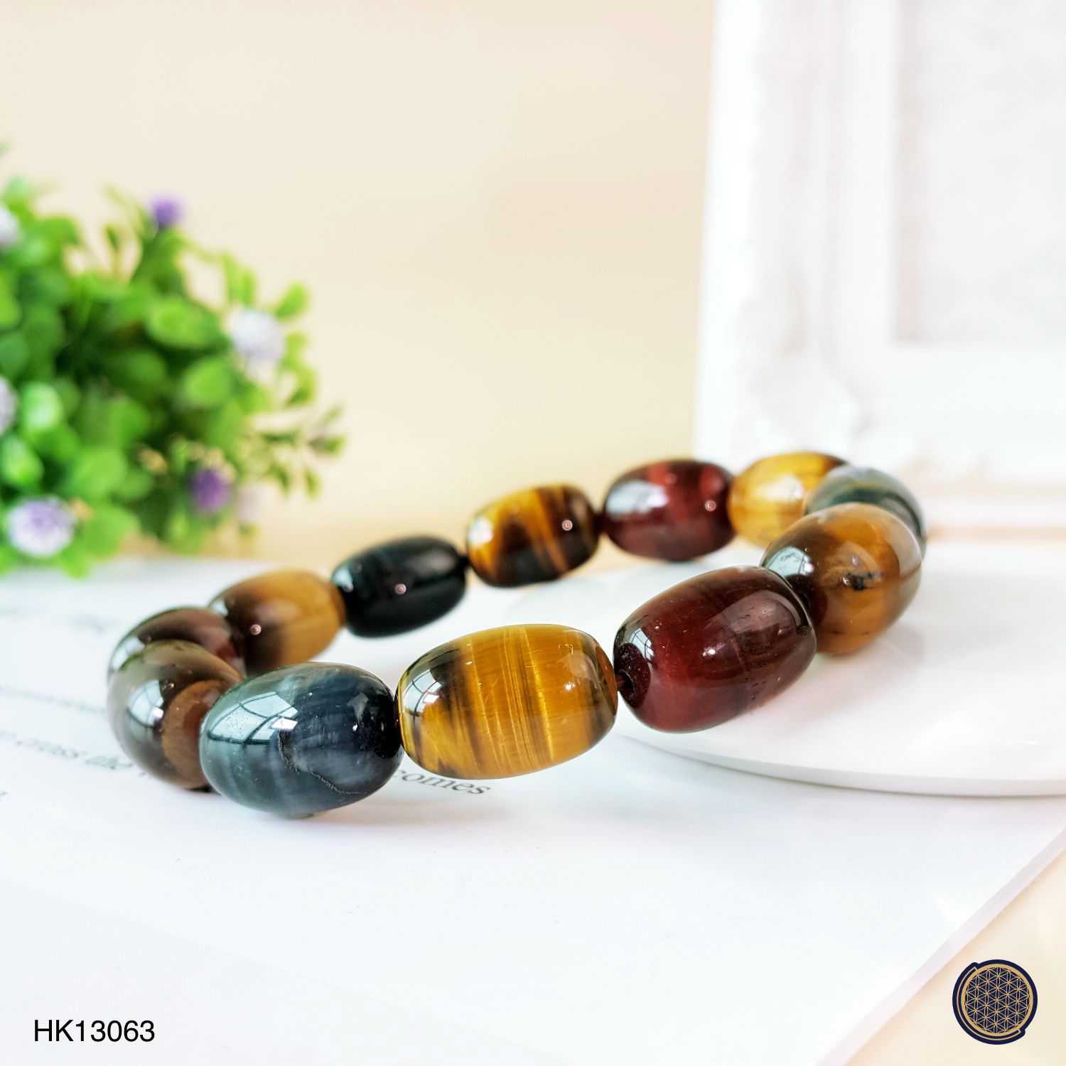 11mm Mixed Tiger Eye  Barrel Bead Bracelet