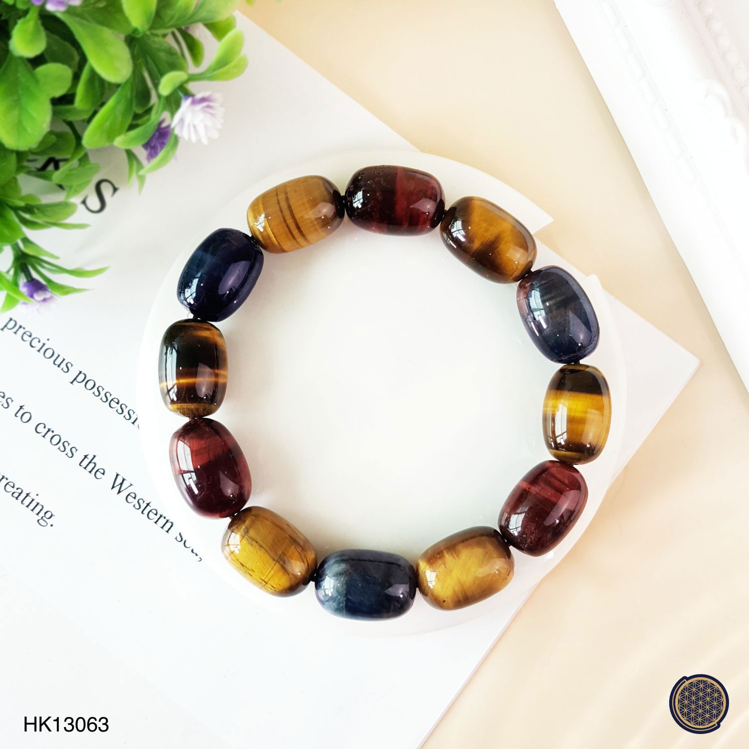 11mm Mixed Tiger Eye  Barrel Bead Bracelet