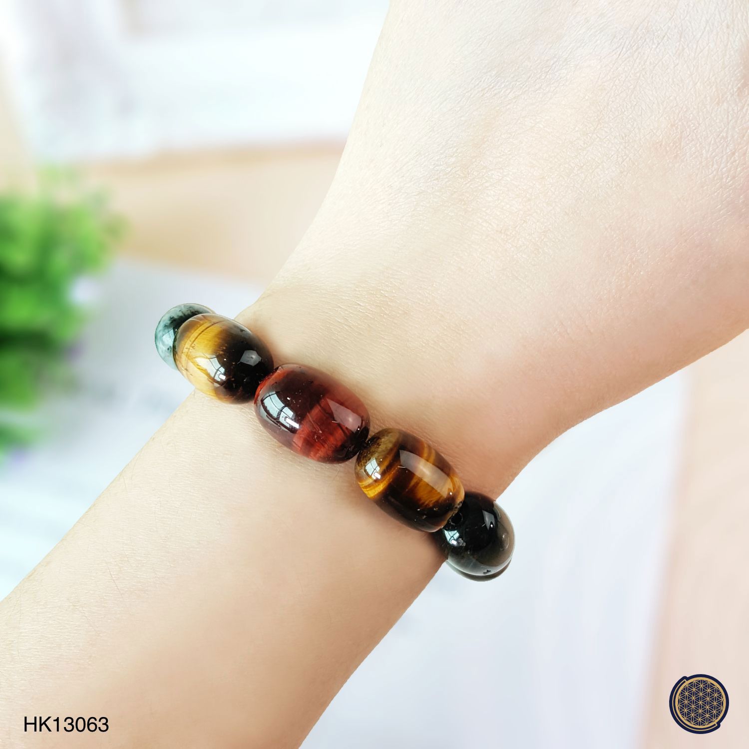 11mm Mixed Tiger Eye  Barrel Bead Bracelet