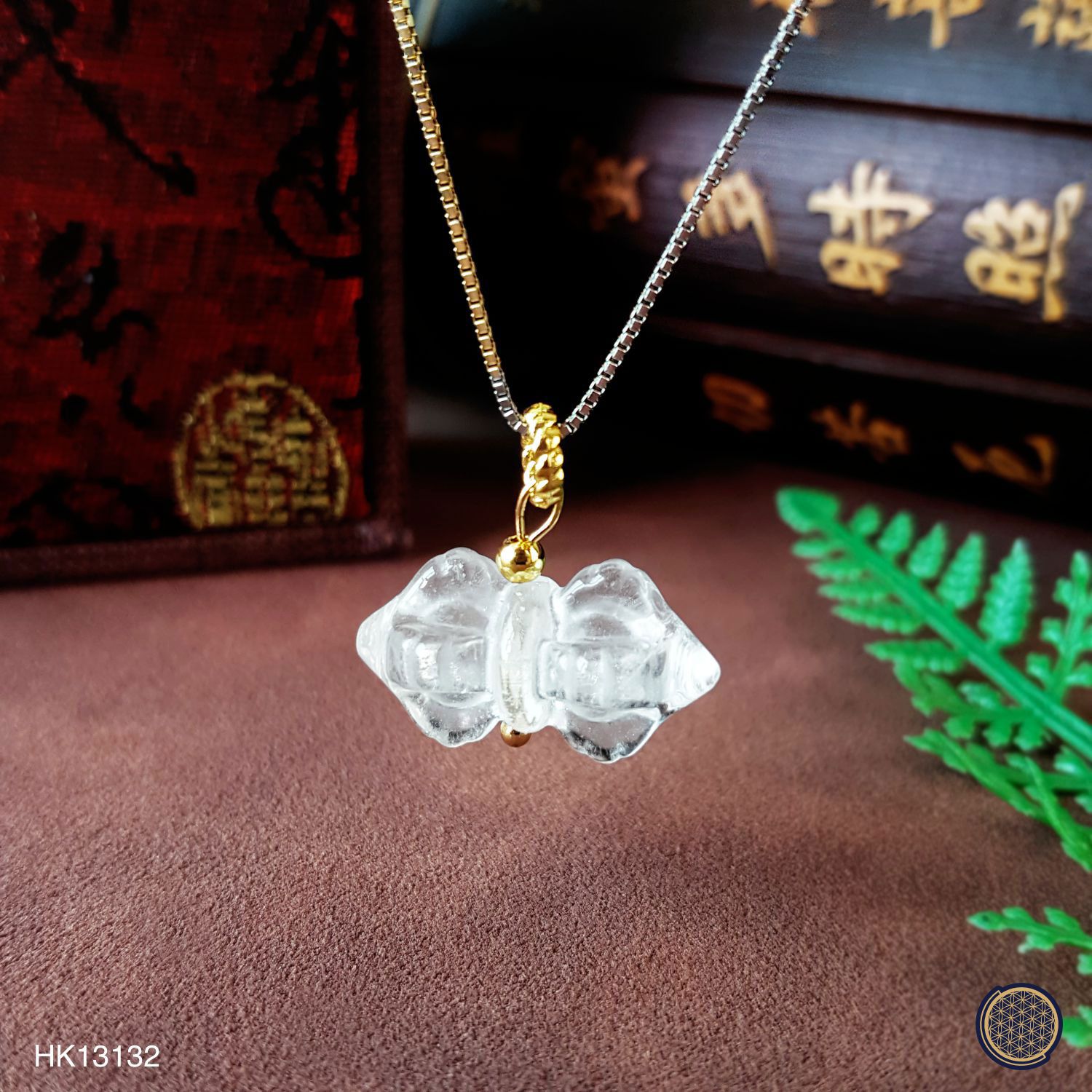 白水晶金刚杵吊坠 -金色
